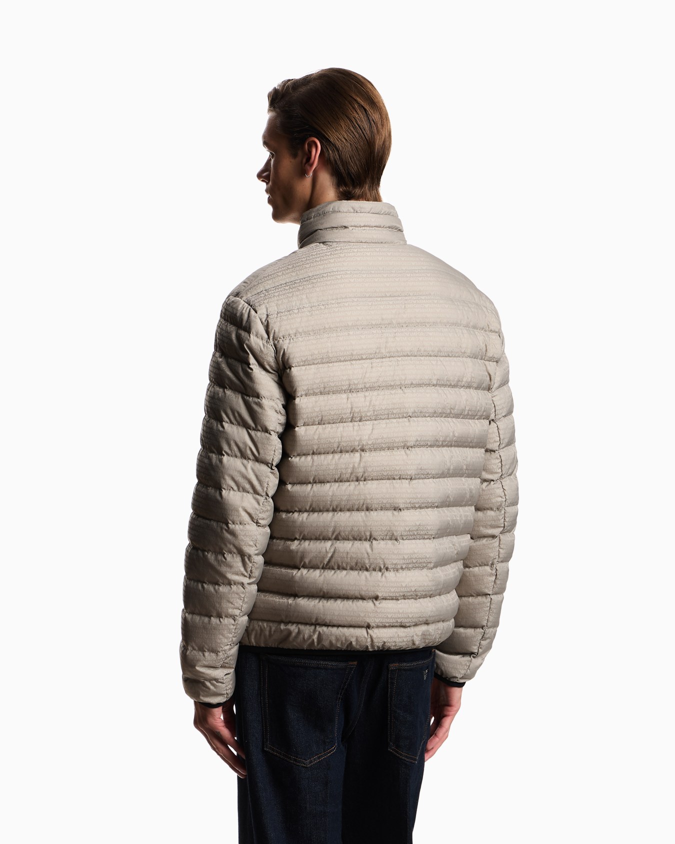 Water repellent down jacket in quilted nylon with jacquard lettering logo Slide 2