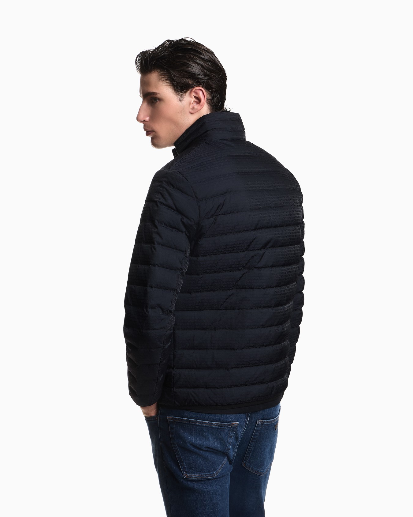 Piumino water repellent in nylon trapuntato logo lettering jacquard Slide 2