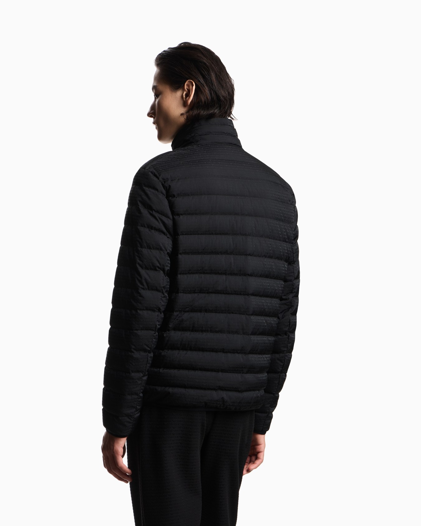 Water repellent down jacket in quilted nylon with jacquard lettering logo Slide 2