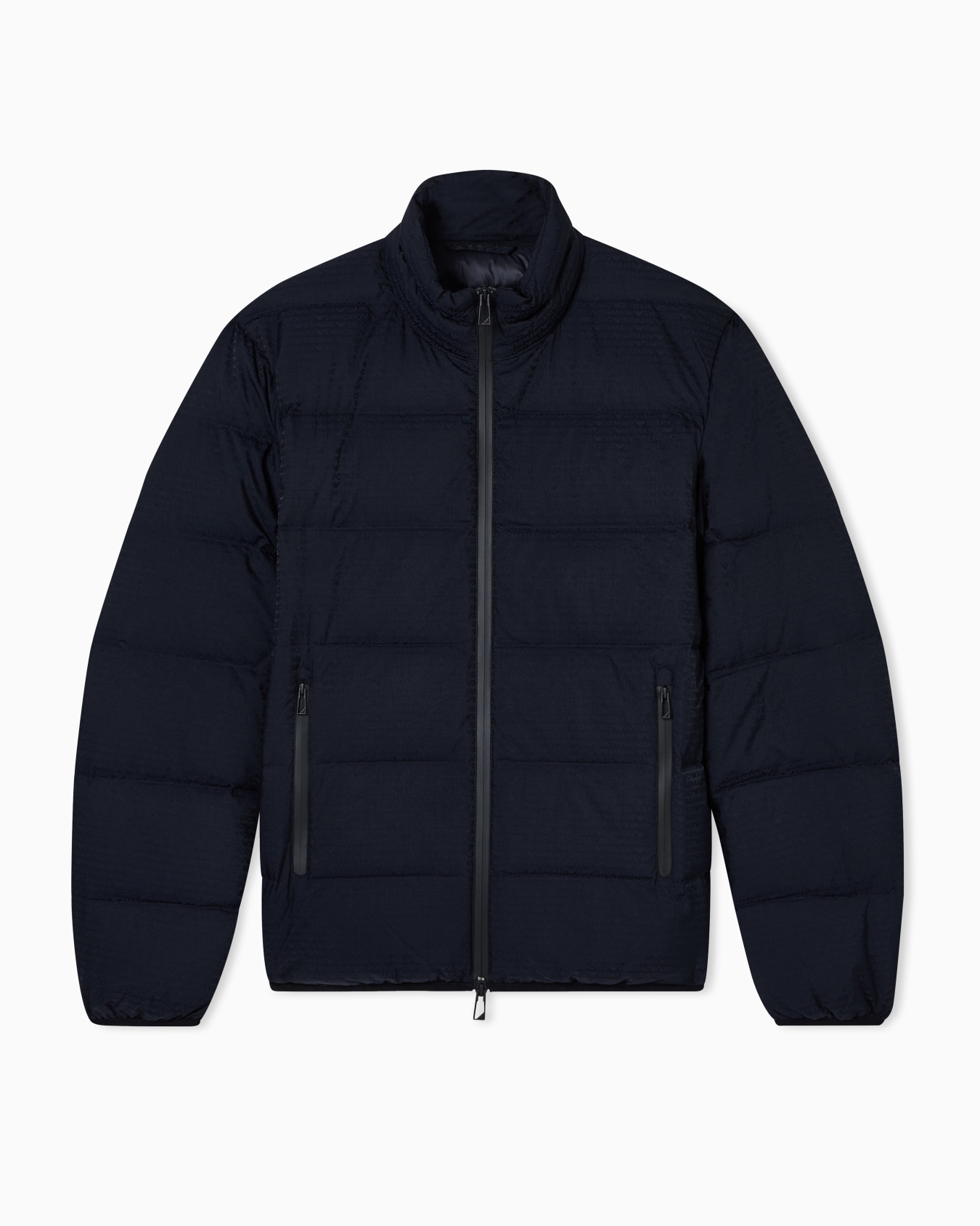 Water-repellent, quilted nylon down jacket with jacquard logo lettering Slide 0