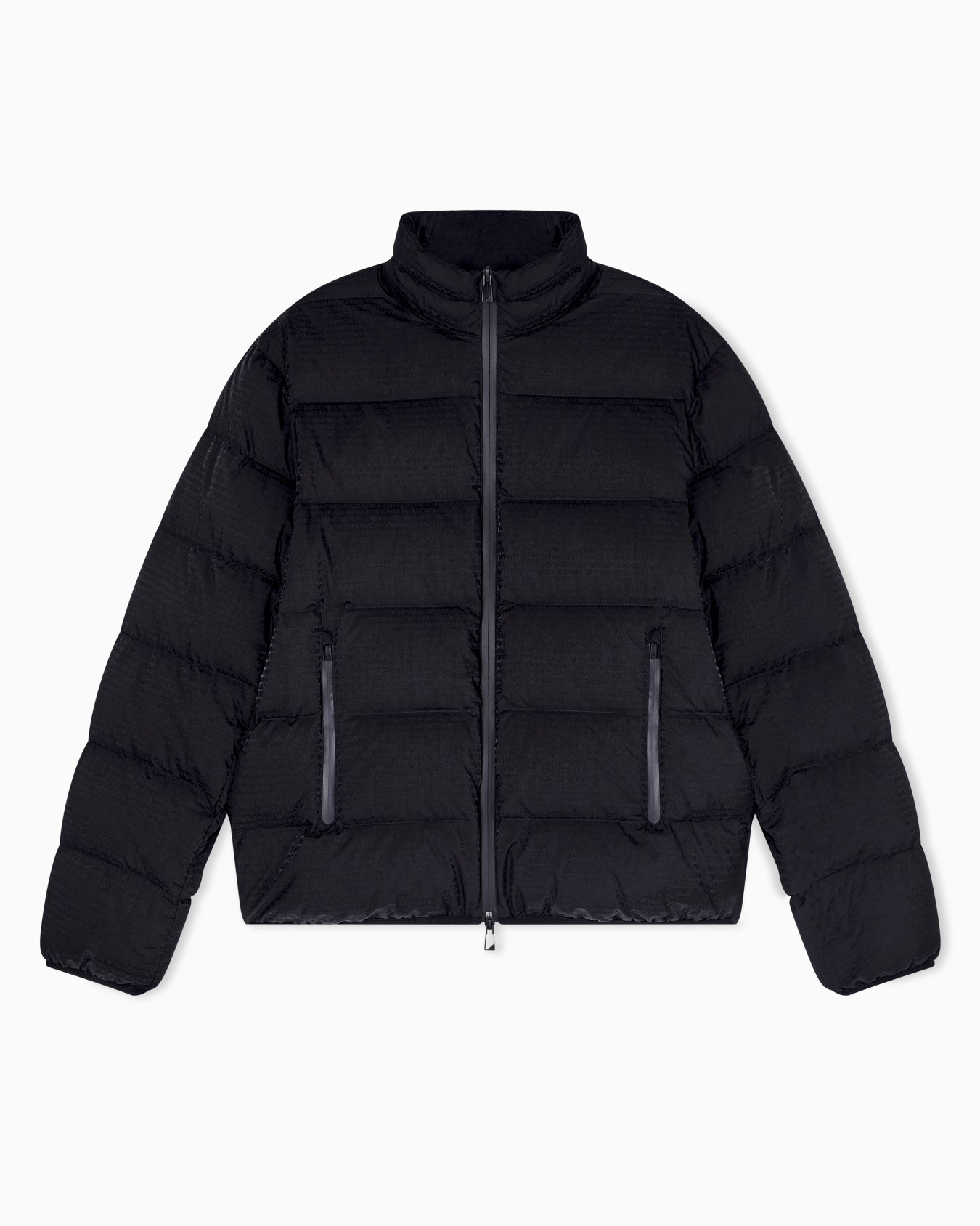 Water-repellent, quilted nylon down jacket with jacquard logo lettering Slide 0