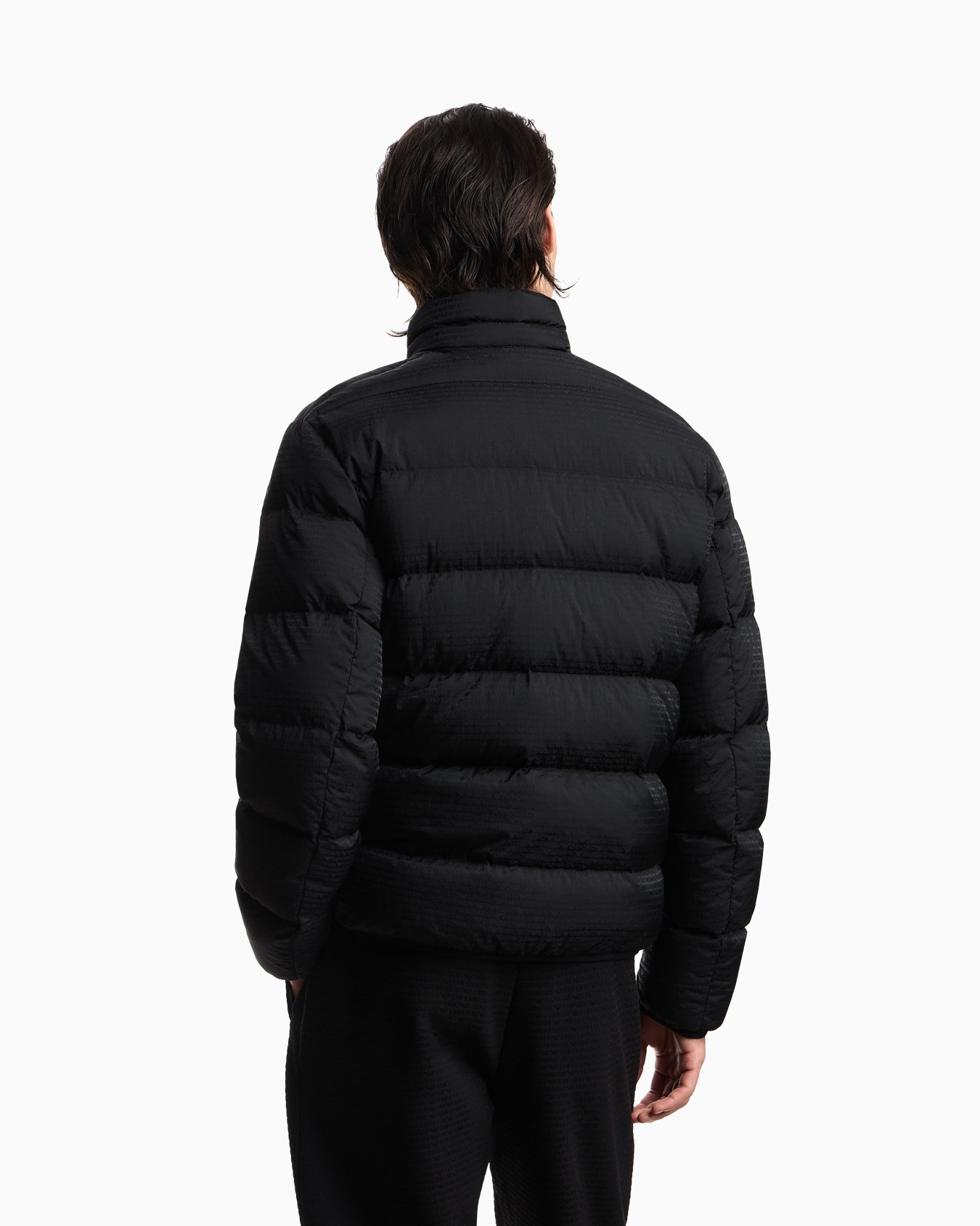 Water-repellent, quilted nylon down jacket with jacquard logo lettering Slide 2