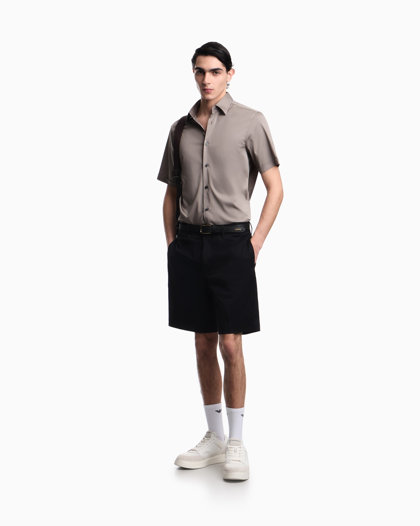 Short-sleeved shirt in stretch Pima cotton Slide 1