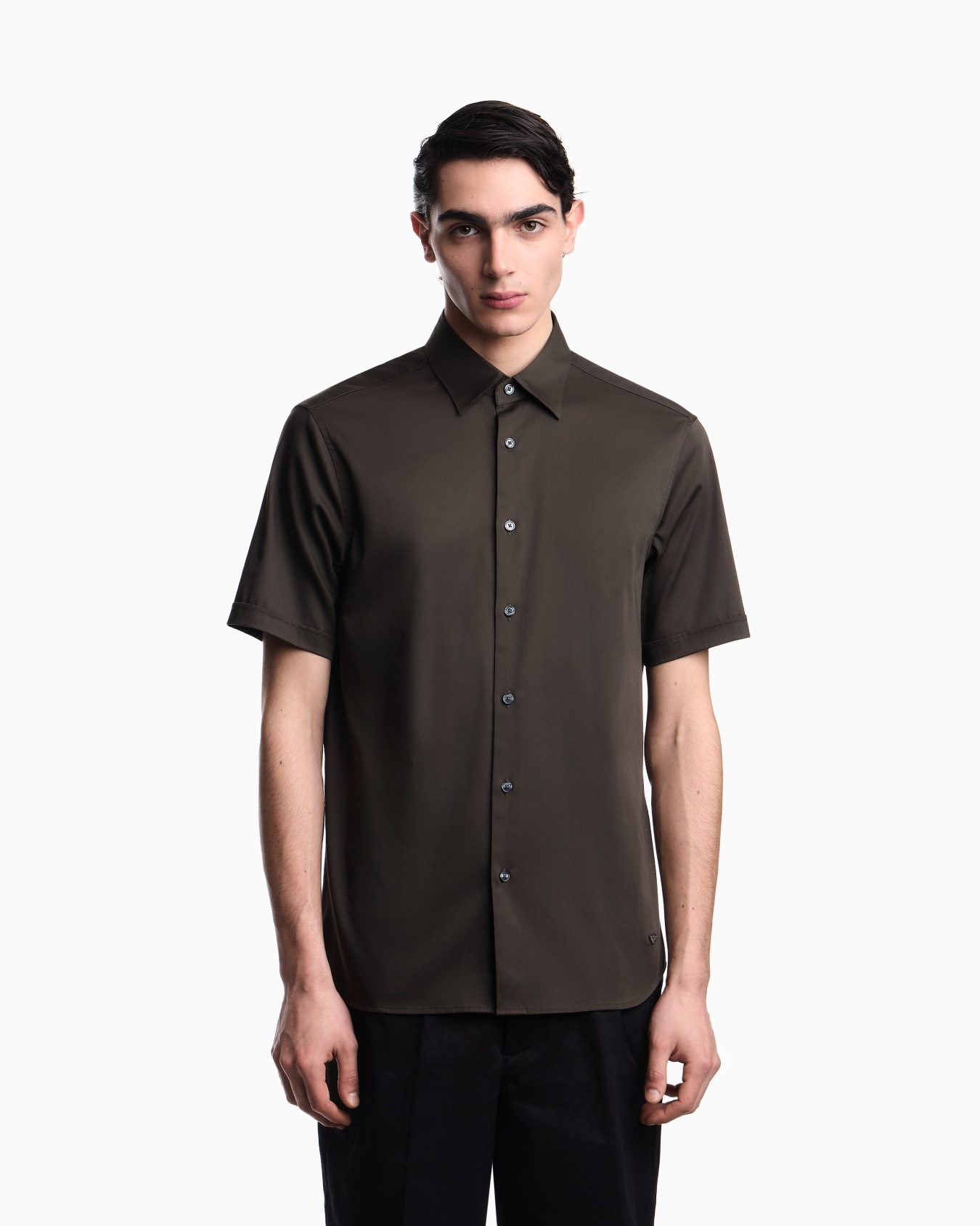 Short-sleeved shirt in stretch Pima cotton Slide 3