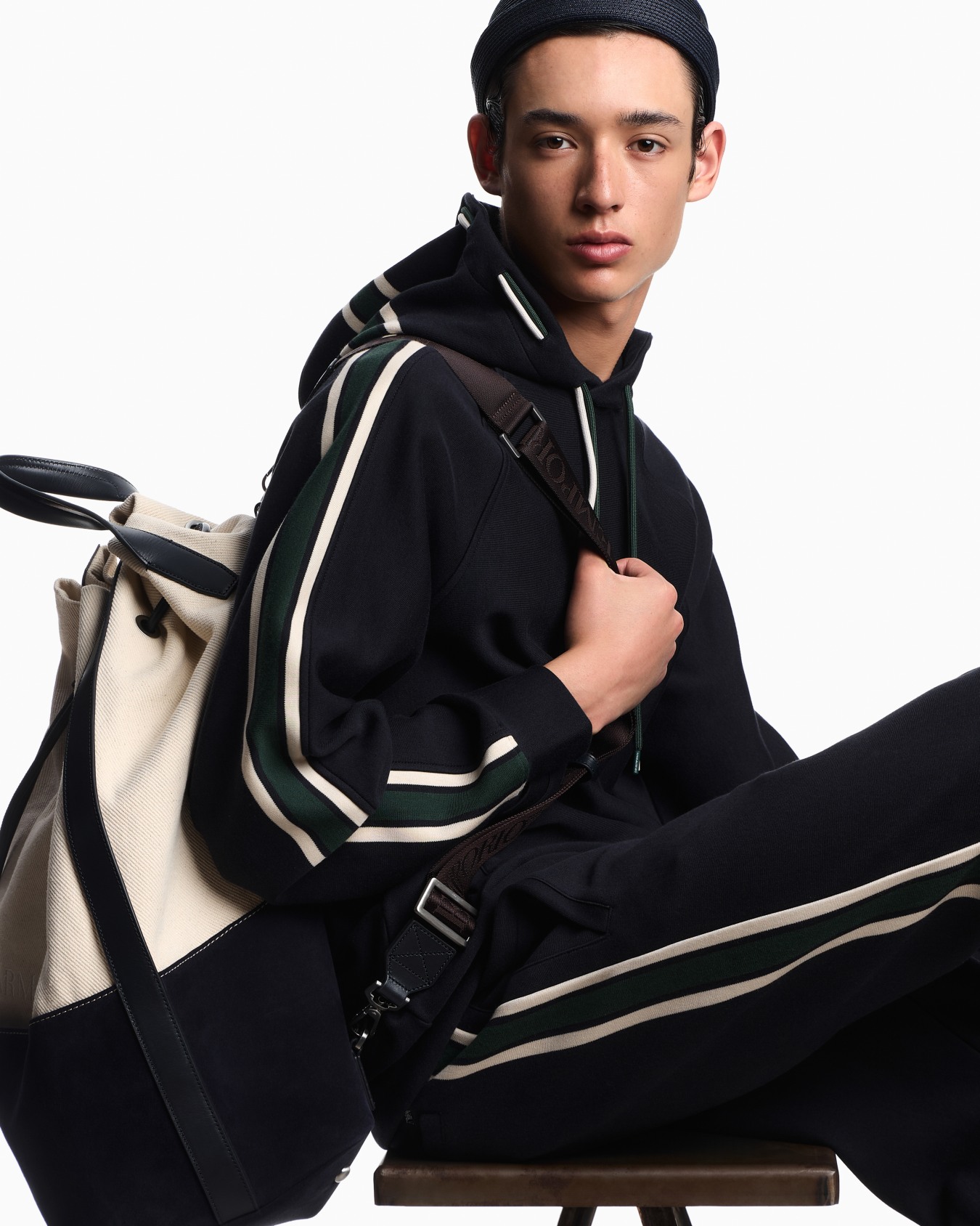 Hooded sweatshirt in a Lyocell blend double jersey with stripes Slide 3