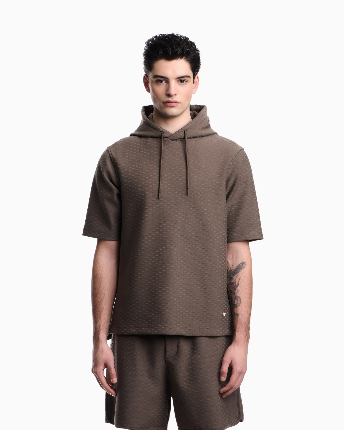 Sudadera con capucha de punto con micromotivo integral de águilas en tejido jacquard Diapositiva 3