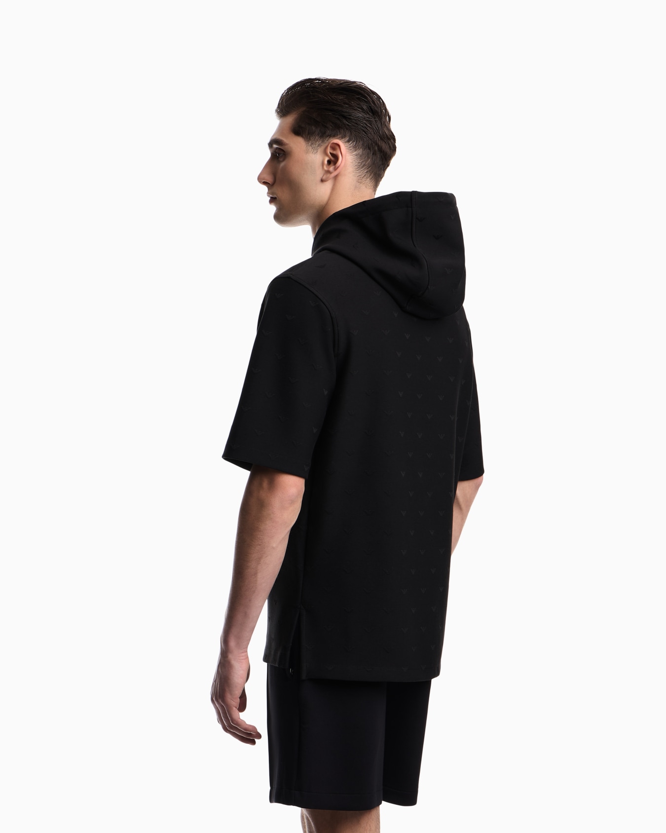 Felpa con cappuccio in jersey jacquard micro eagle all over Slide 3