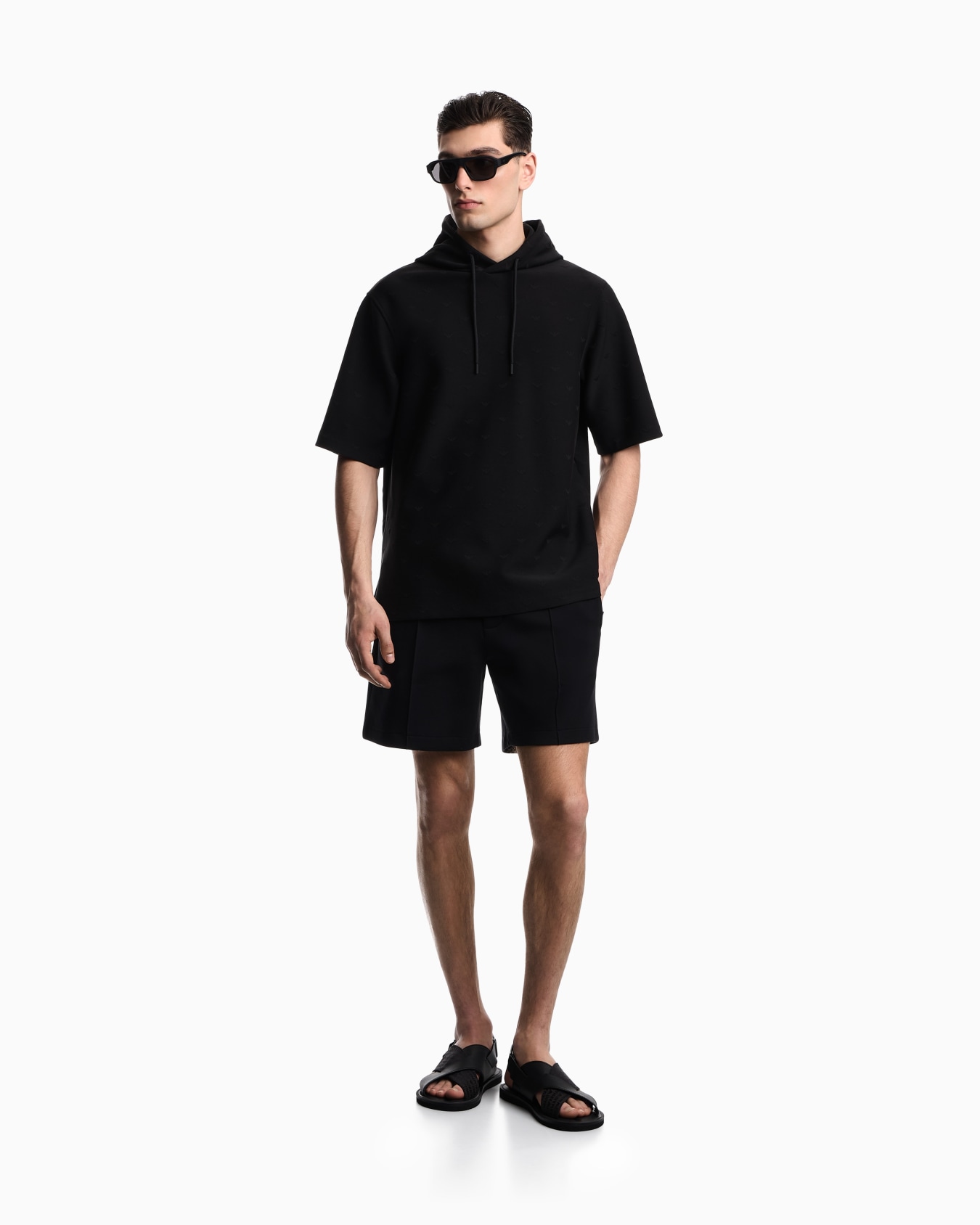 Felpa con cappuccio in jersey jacquard micro eagle all over Slide 1