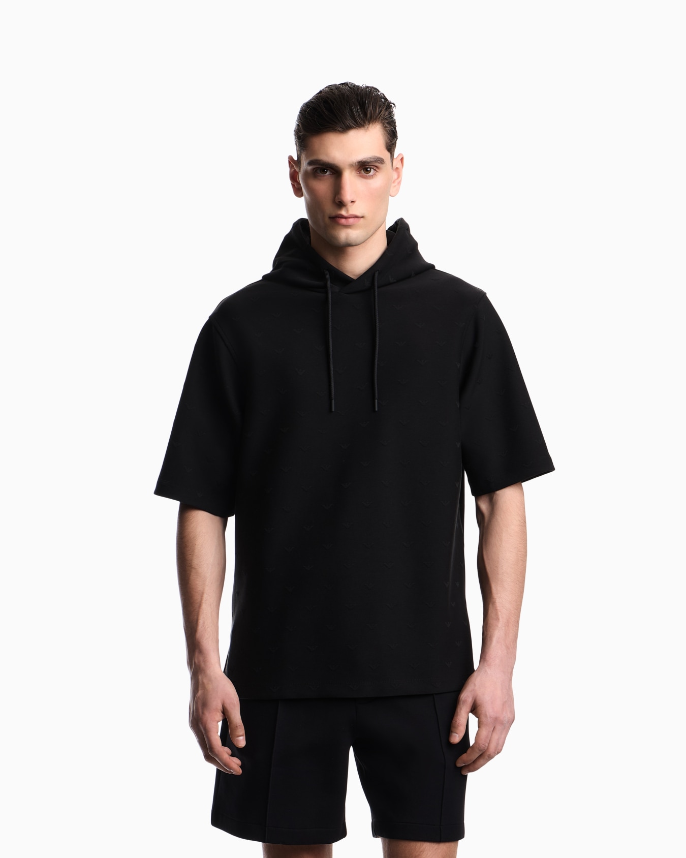 Felpa con cappuccio in jersey jacquard micro eagle all over Slide 2