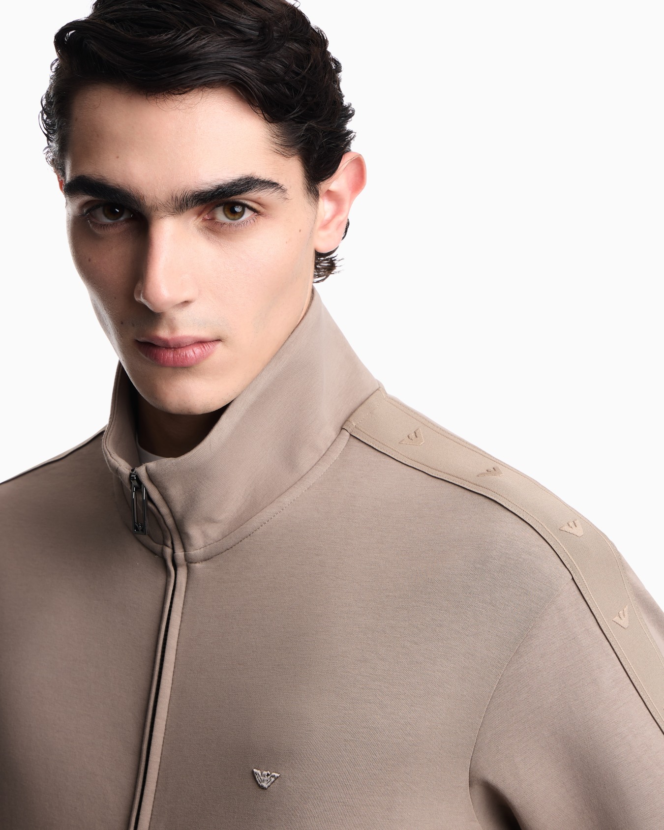 Full-zip sweatshirt in double jersey with micro-eagle band Slide 4