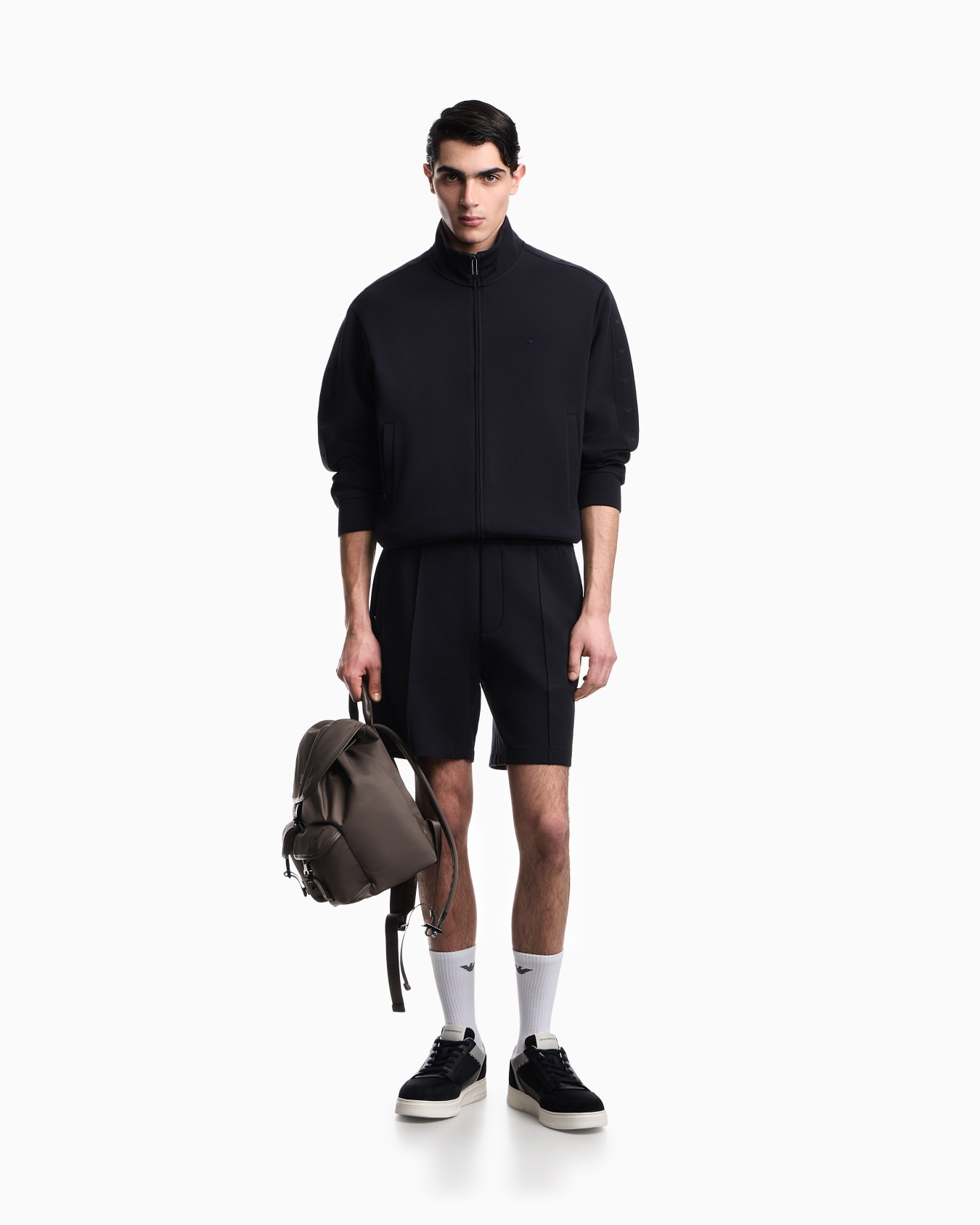 Full zip double jersey sweatshirt with micro eagle band Slide 1