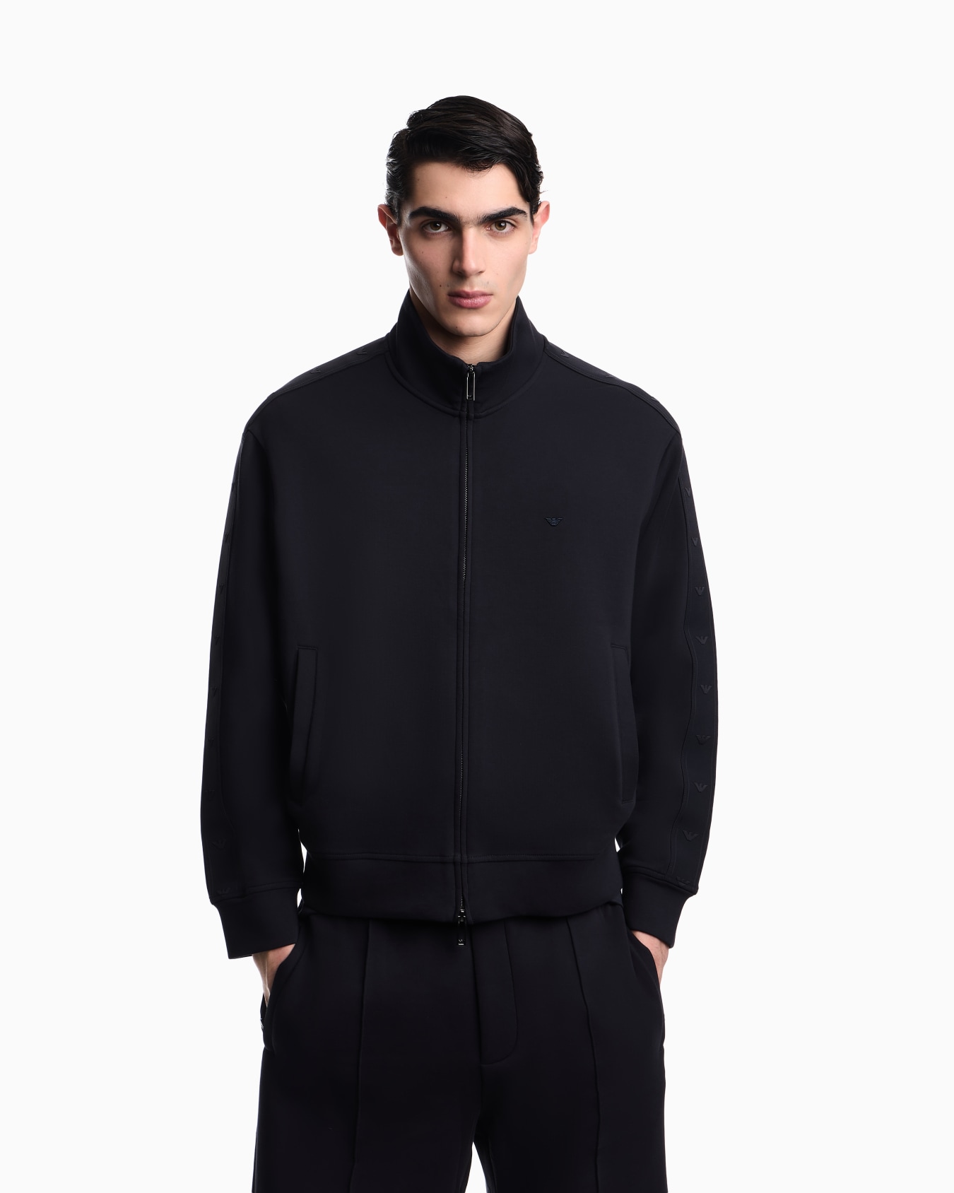 Full zip double jersey sweatshirt with micro eagle band Slide 3