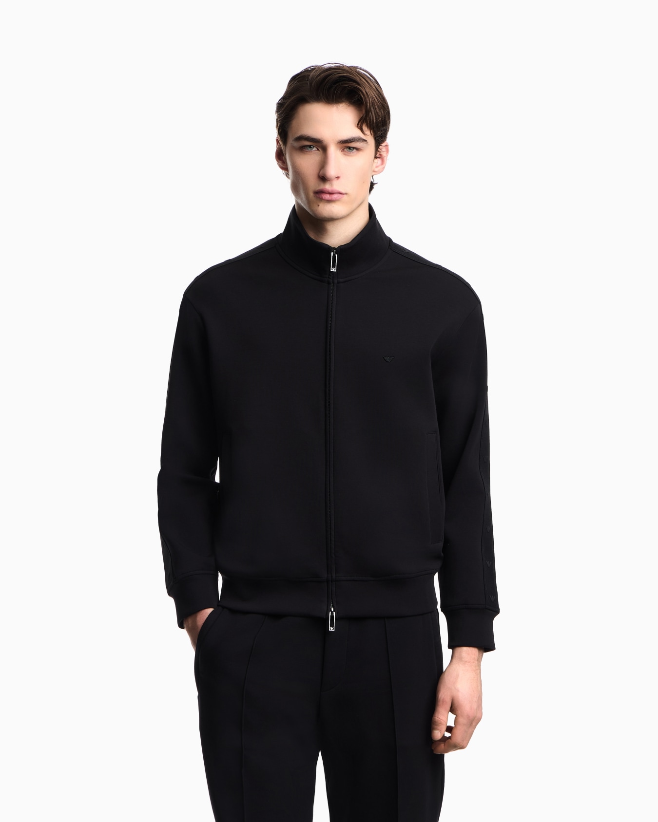 Full zip double jersey sweatshirt with micro eagle band スライドする 4