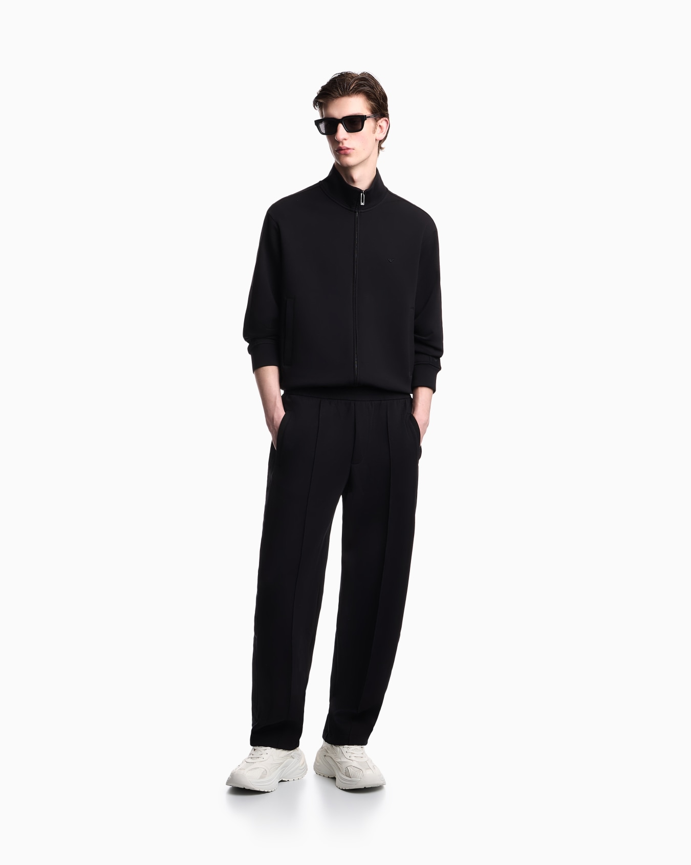 Double-jersey trousers with micro eagle logo band Slide 2