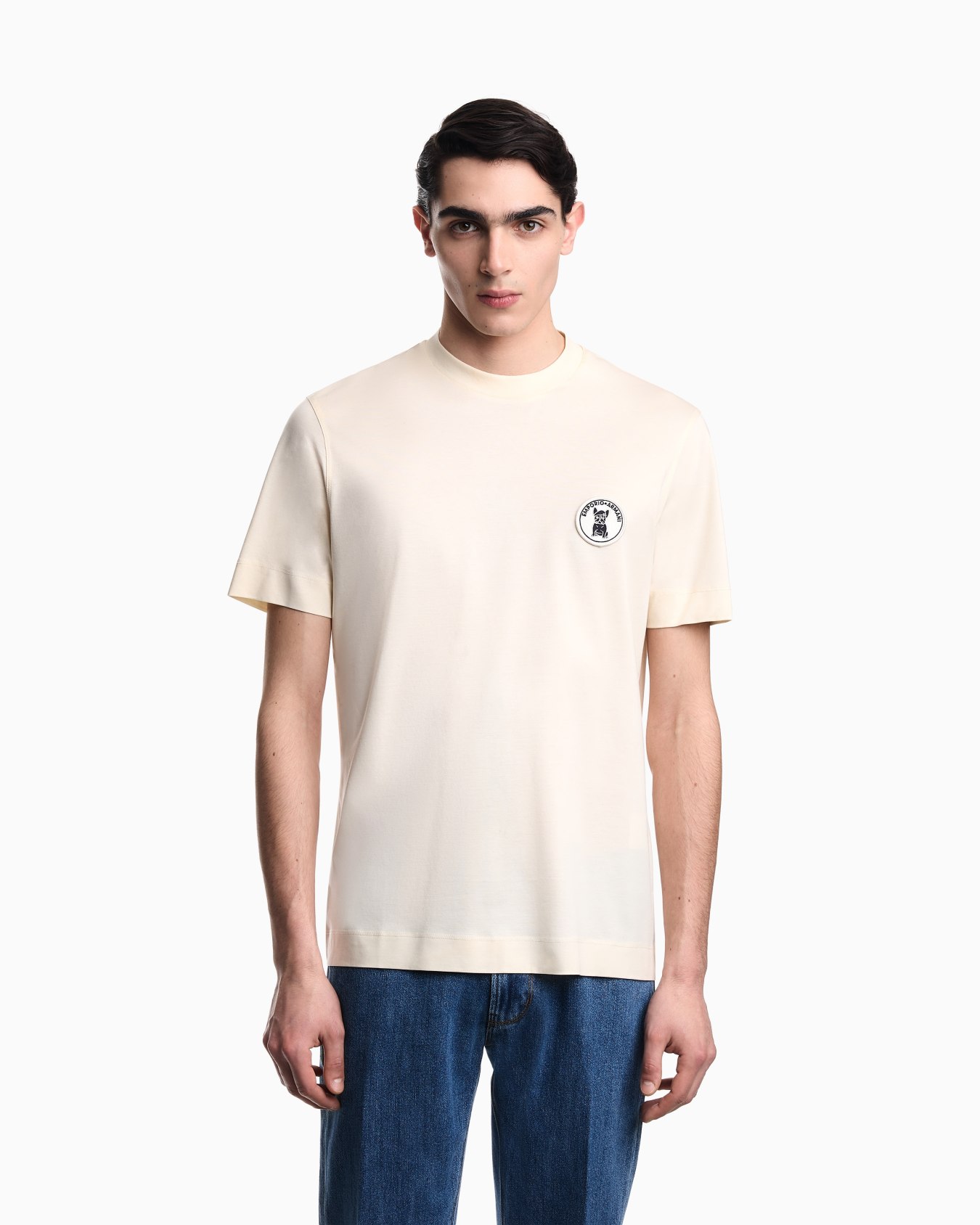 Lyocell-blend jersey T-shirt with French bulldog patch Slide 3