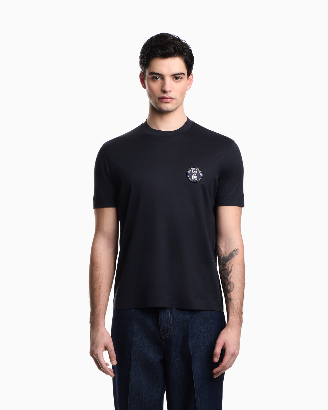 Lyocell-blend jersey T-shirt with French bulldog patch Slide 3