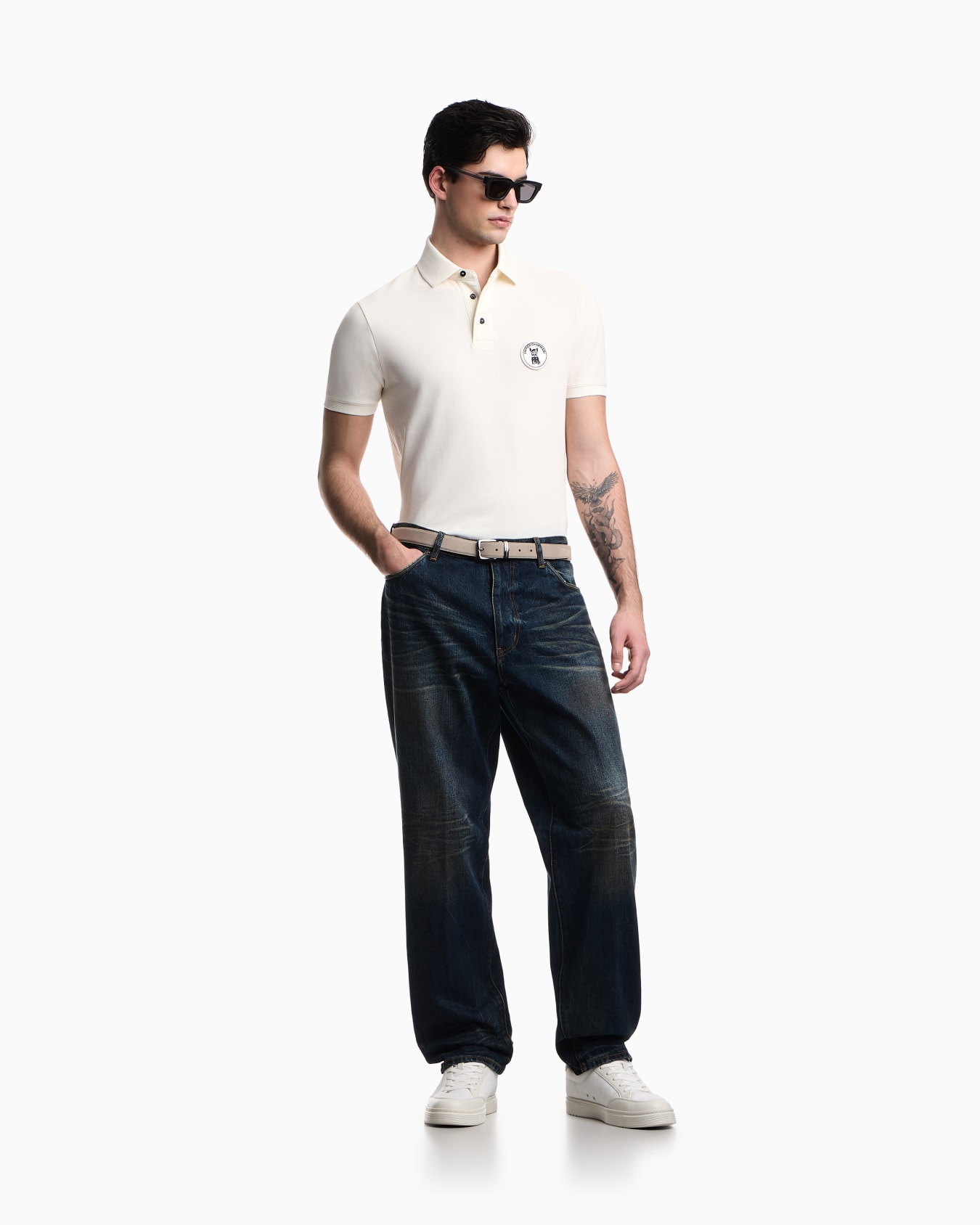 Piqué polo shirt with French bulldog patch Slide 1