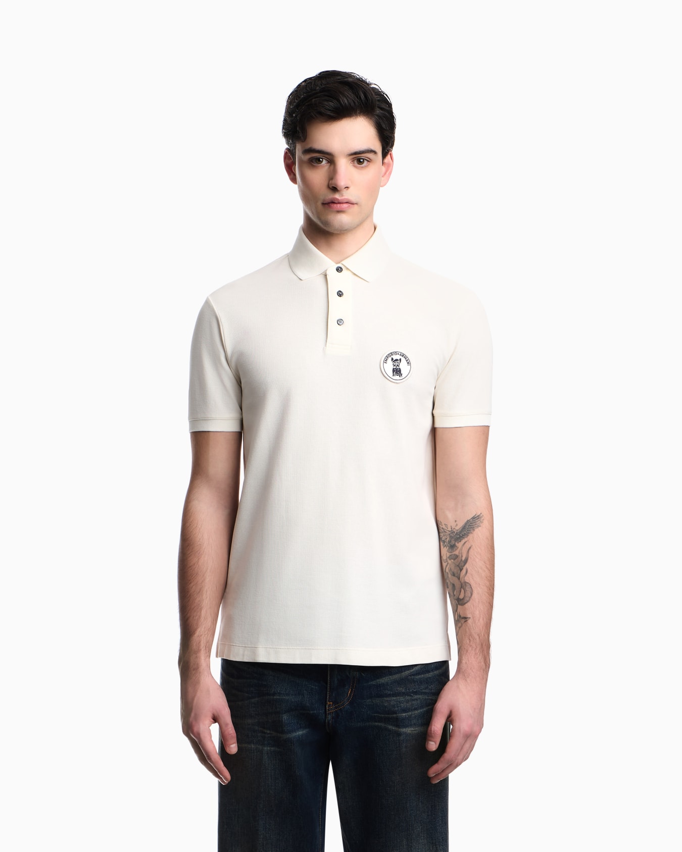 Piqué polo shirt with French bulldog patch Slide 3