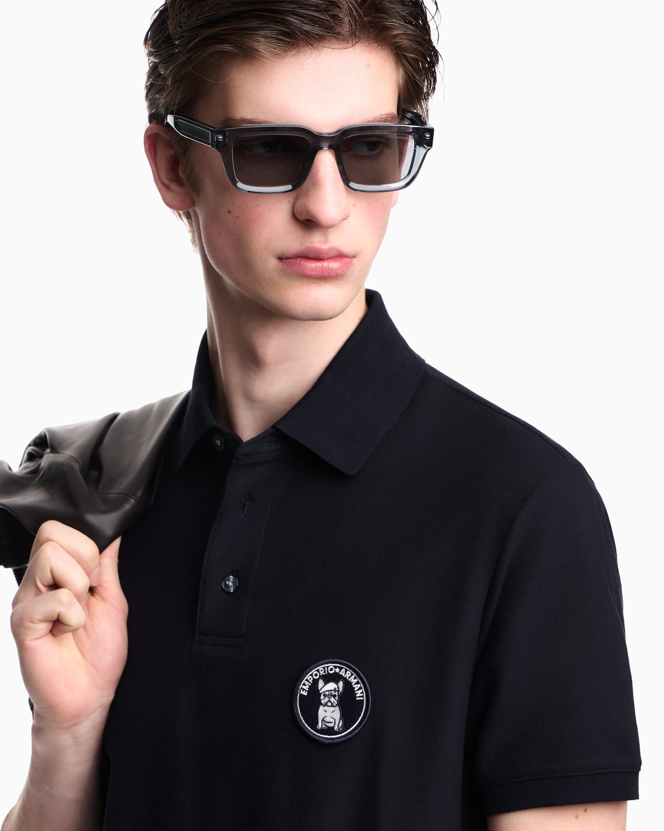 Piqué polo shirt with French bulldog patch Slide 5