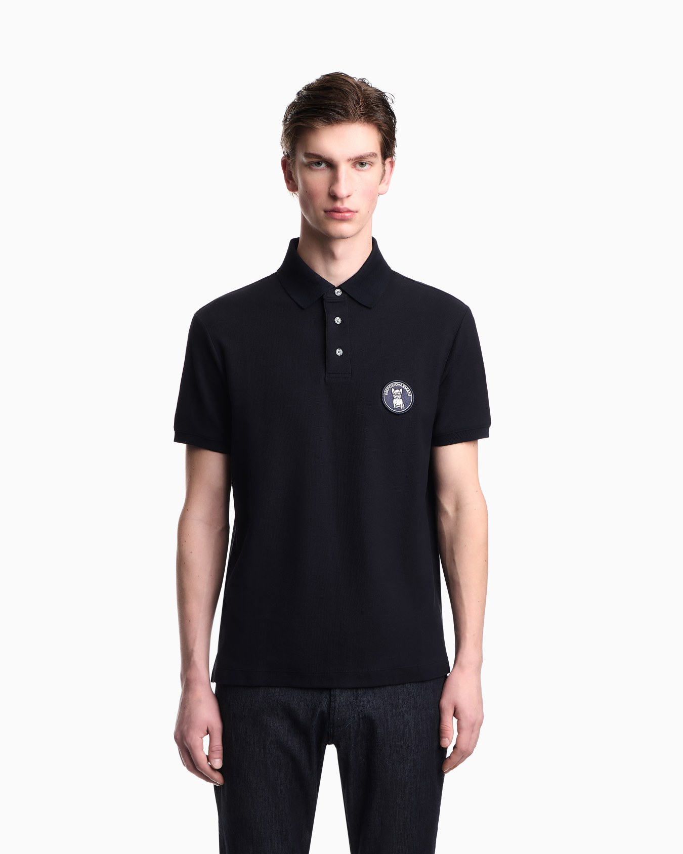 Piqué polo shirt with French bulldog patch Slide 4