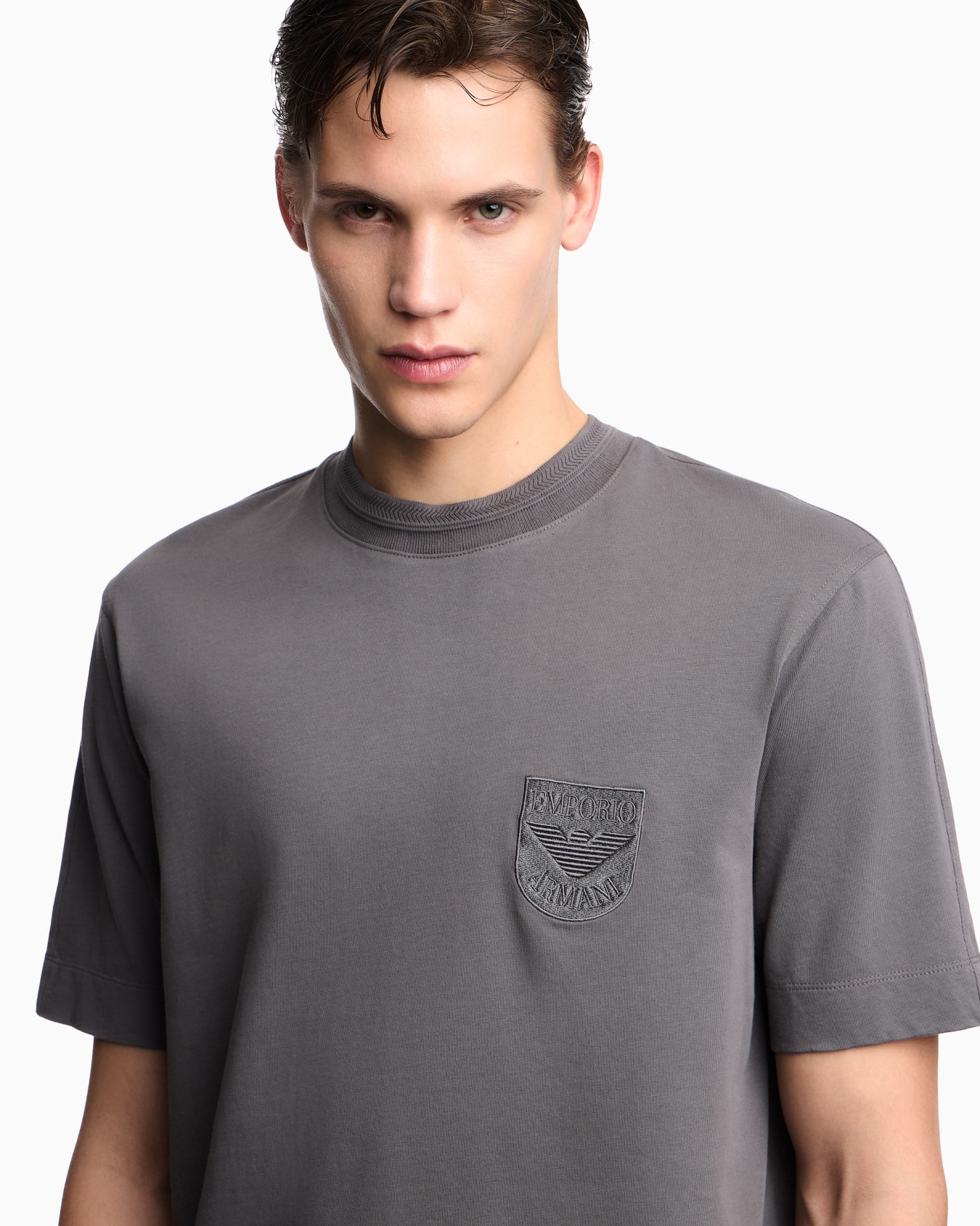 Heavy jersey T-shirt with shield embroidery Slide 4