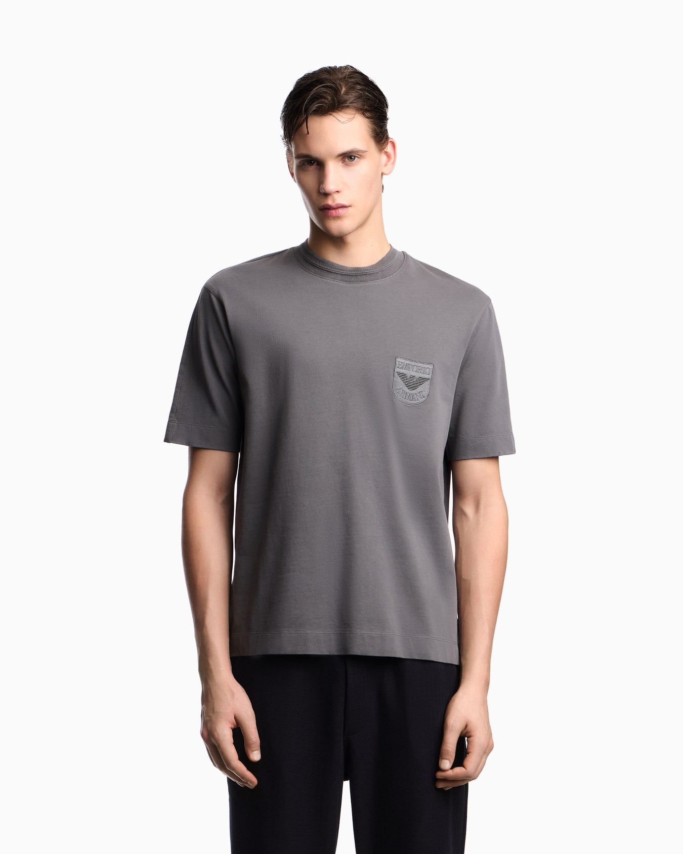 Heavy jersey T-shirt with shield embroidery Slide 3