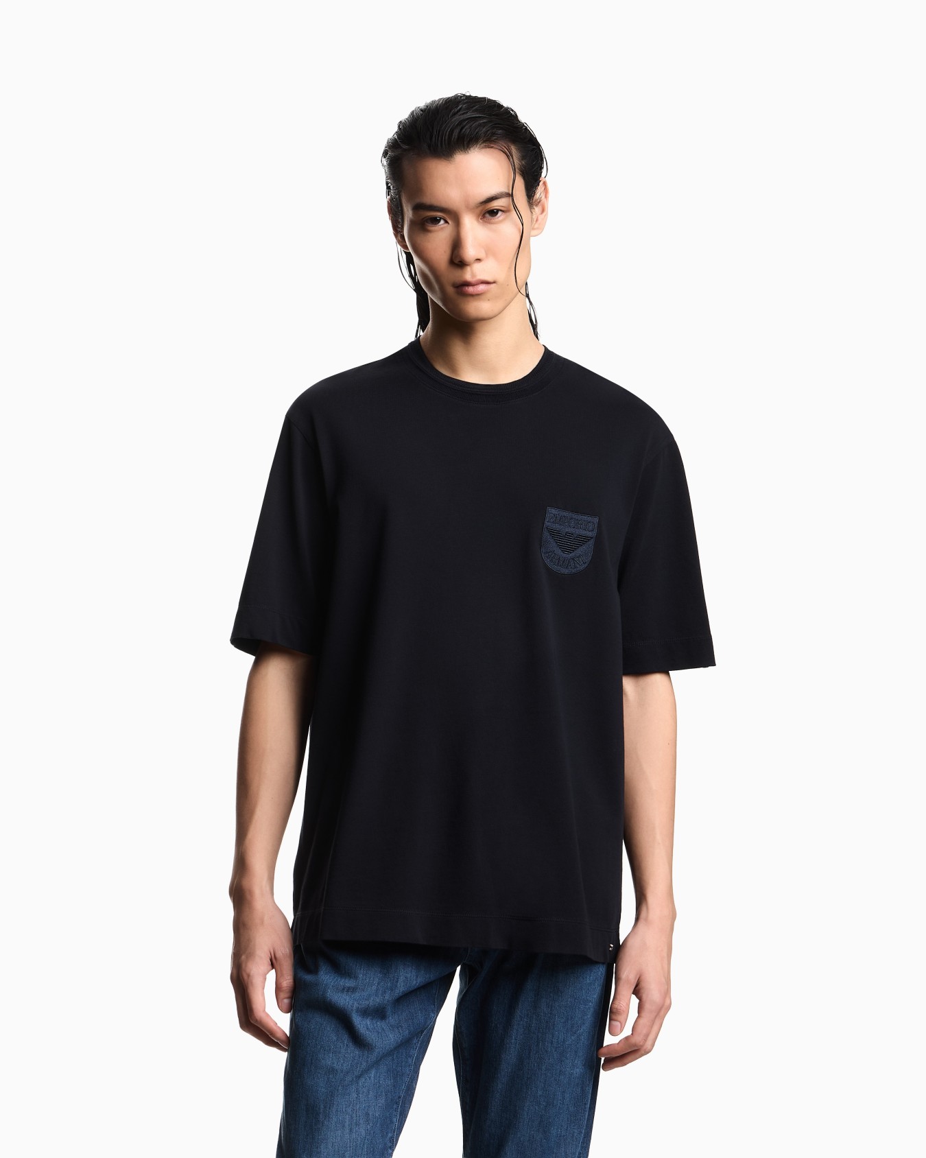 Heavy jersey T-shirt with shield embroidery Slide 3