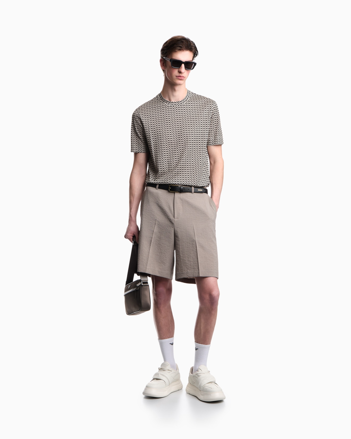 Lyocell-blend jersey T-shirt with micro op-art pattern print Slide 1