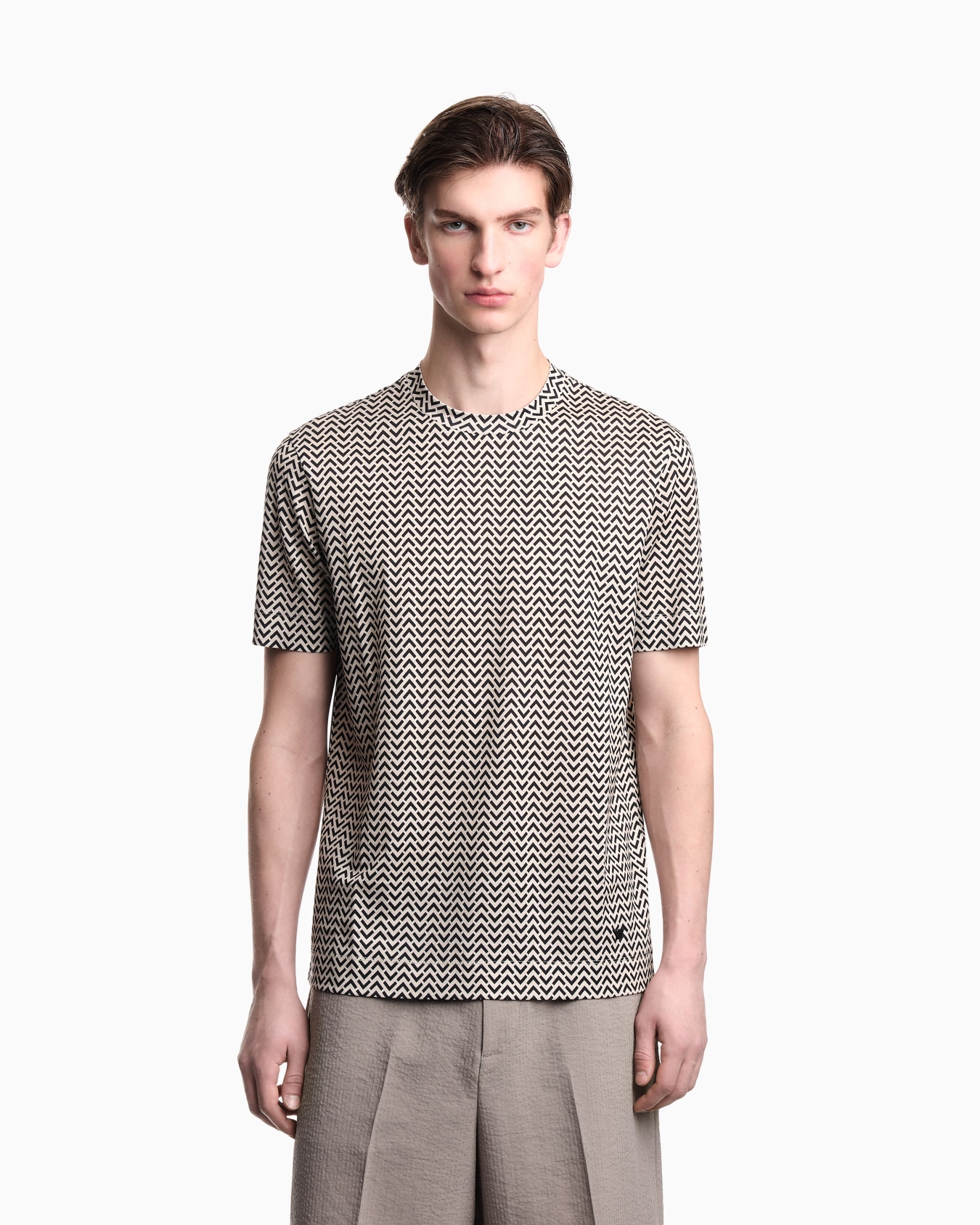 Lyocell-blend jersey T-shirt with micro op-art pattern print Slide 3