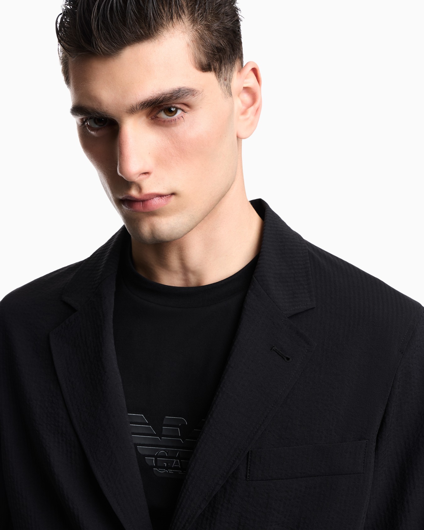 Giacca monopetto in tessuto seersucker tecnico Slide 6