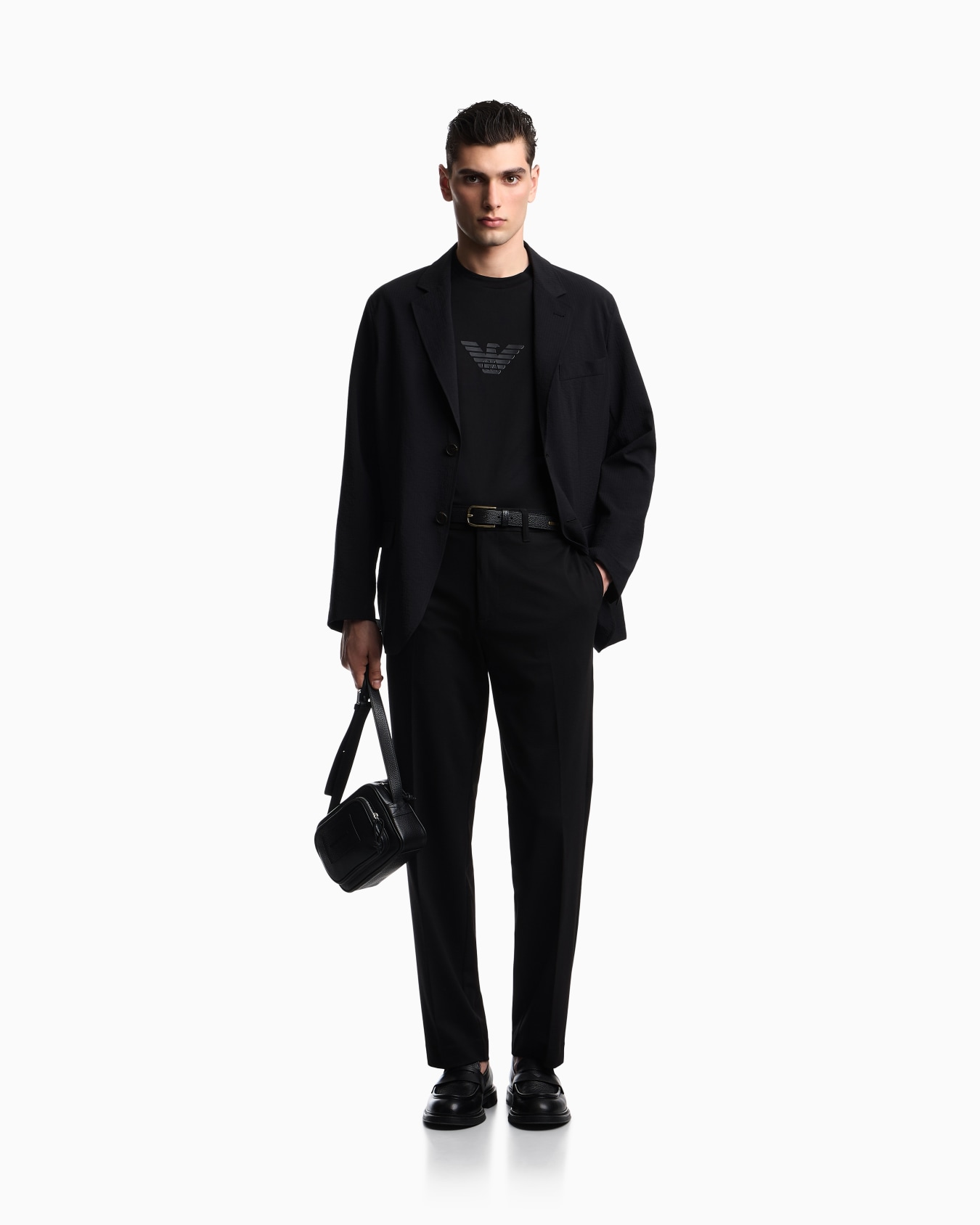 Giacca monopetto in tessuto seersucker tecnico Slide 1