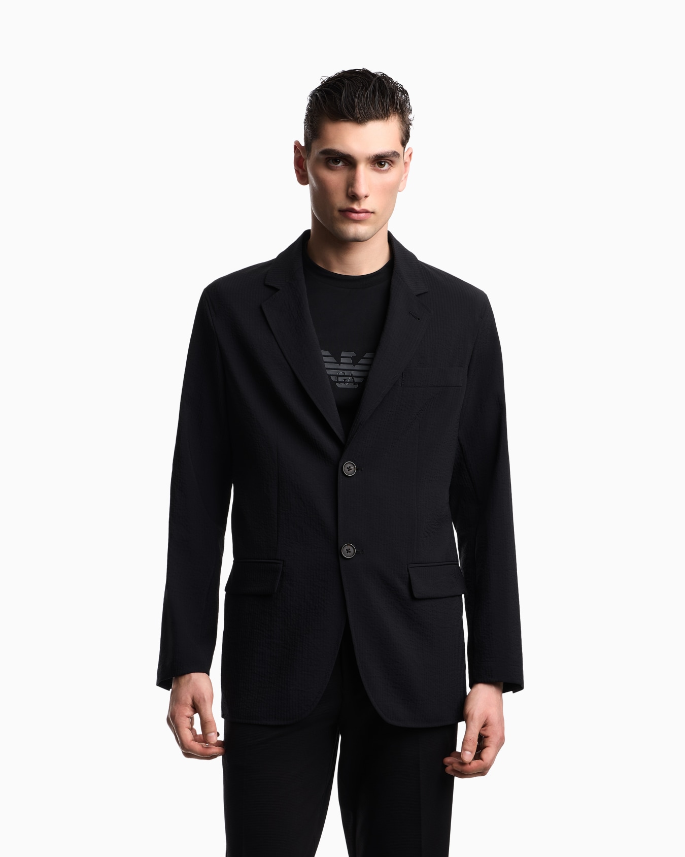 Giacca monopetto in tessuto seersucker tecnico Slide 3