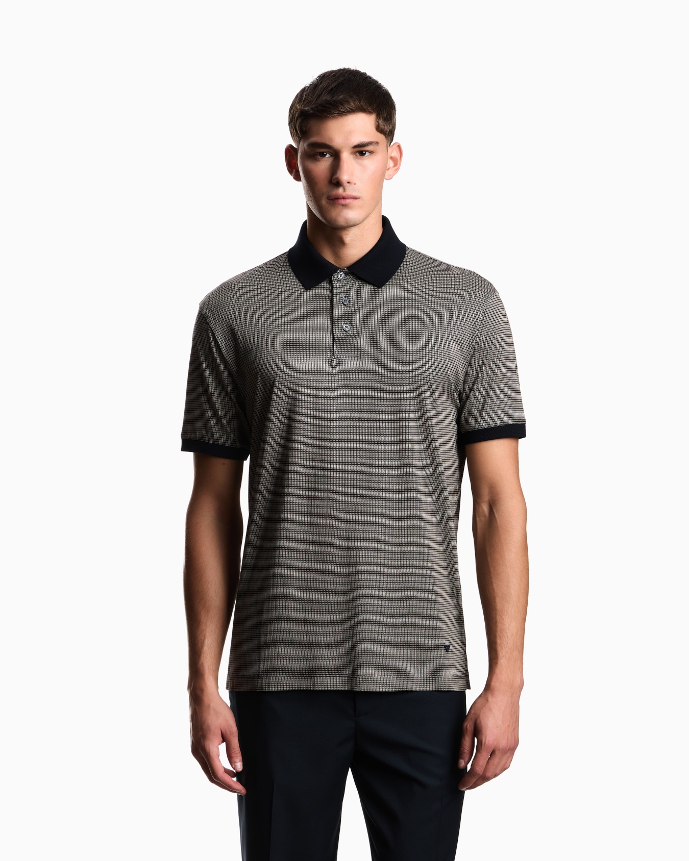 Polo shirt in lyocell blend jersey with all-over micro pattern print Slide 3