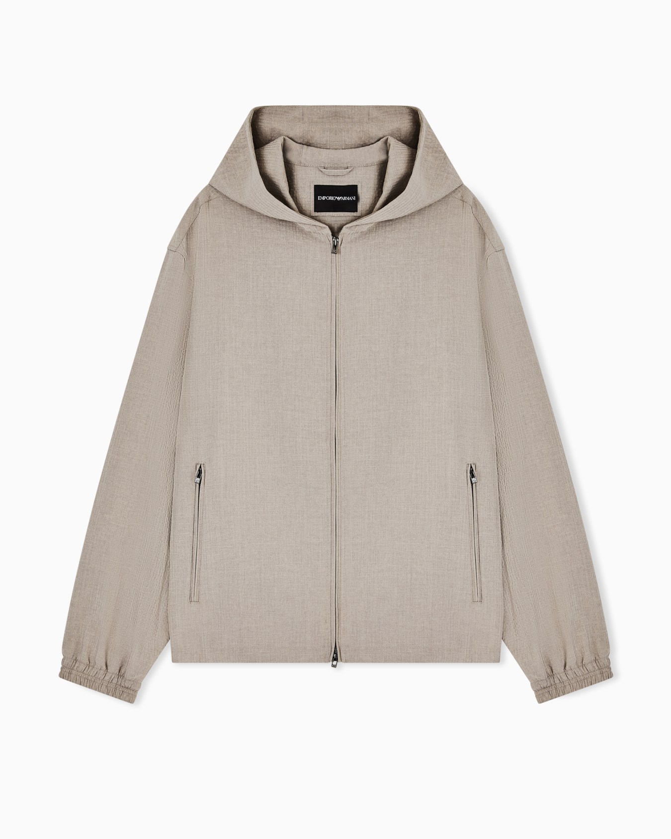 Hooded blouson in technical seersucker fabric Slide 0