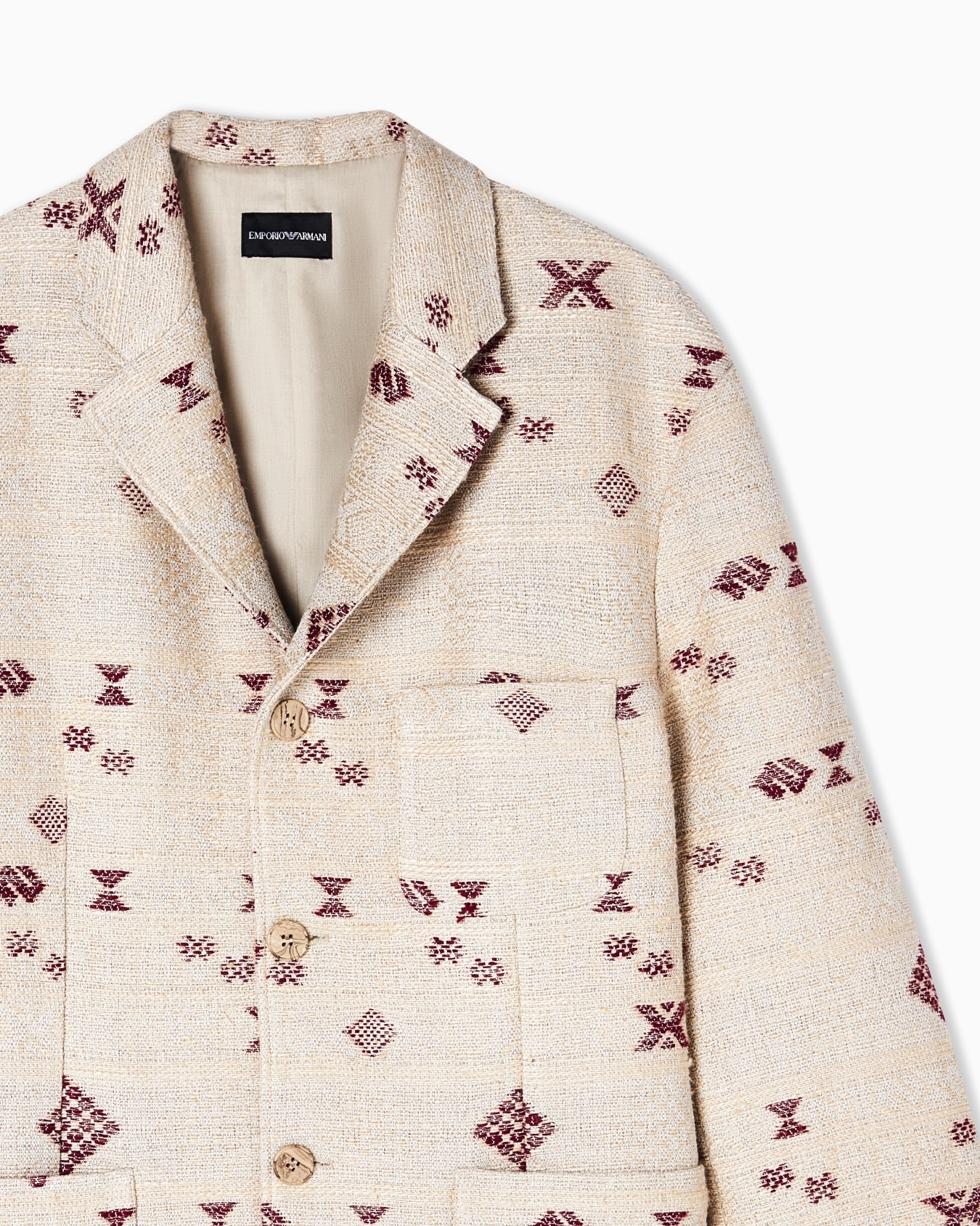 Single-breasted blazer in jacquard fil coupé canvas with ikat motif Slide 3
