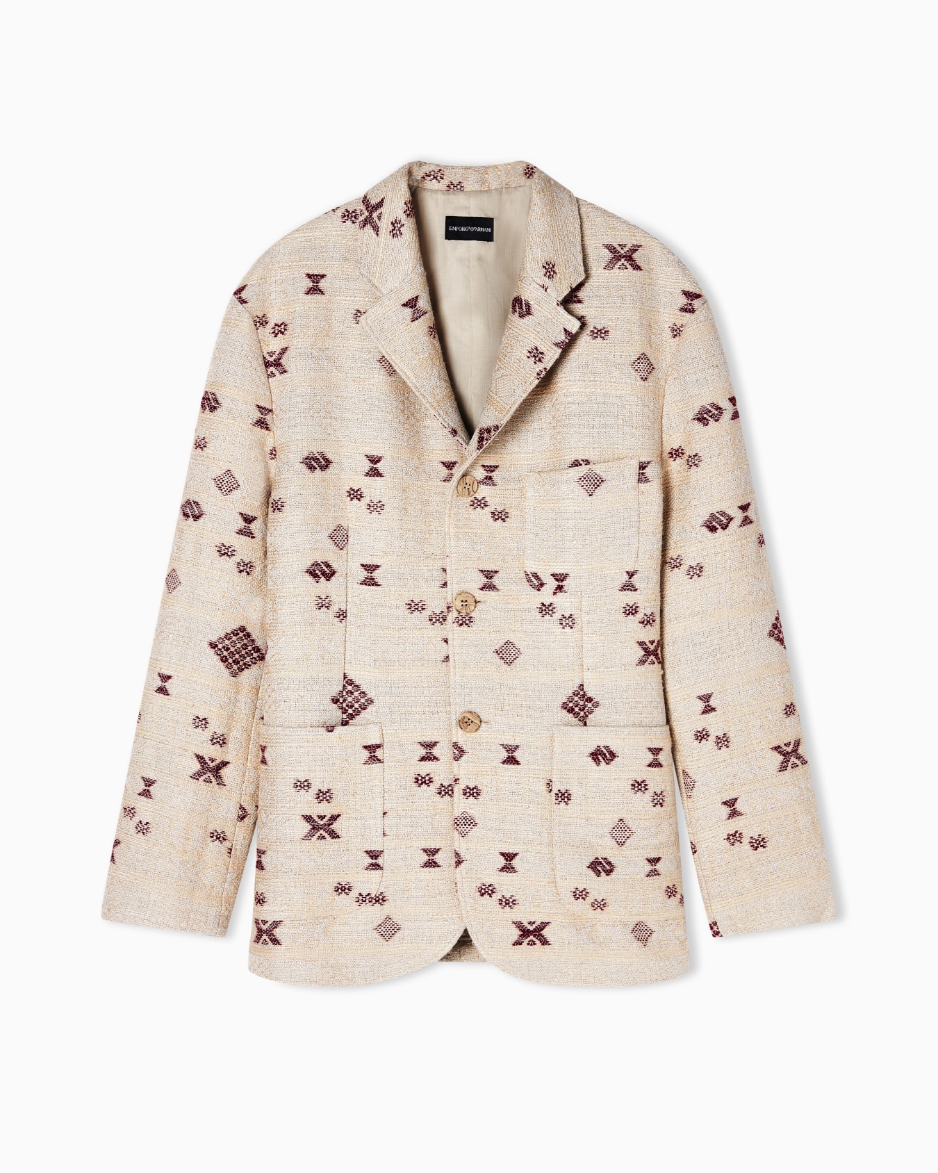 Single-breasted blazer in jacquard fil coupé canvas with ikat motif Slide 0