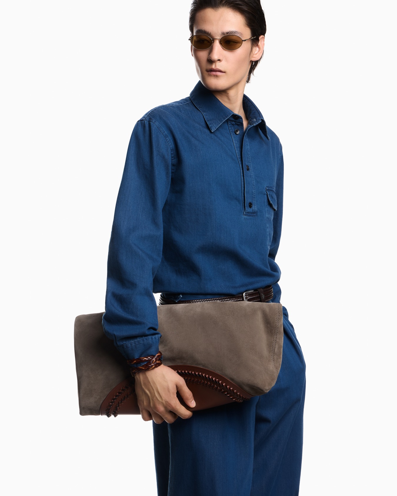 Icon 데님 폴로 칼라 셔츠 슬라이드 3