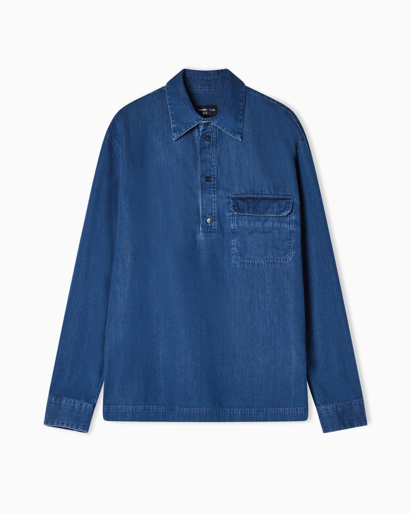 Icon 데님 폴로 칼라 셔츠 슬라이드 0