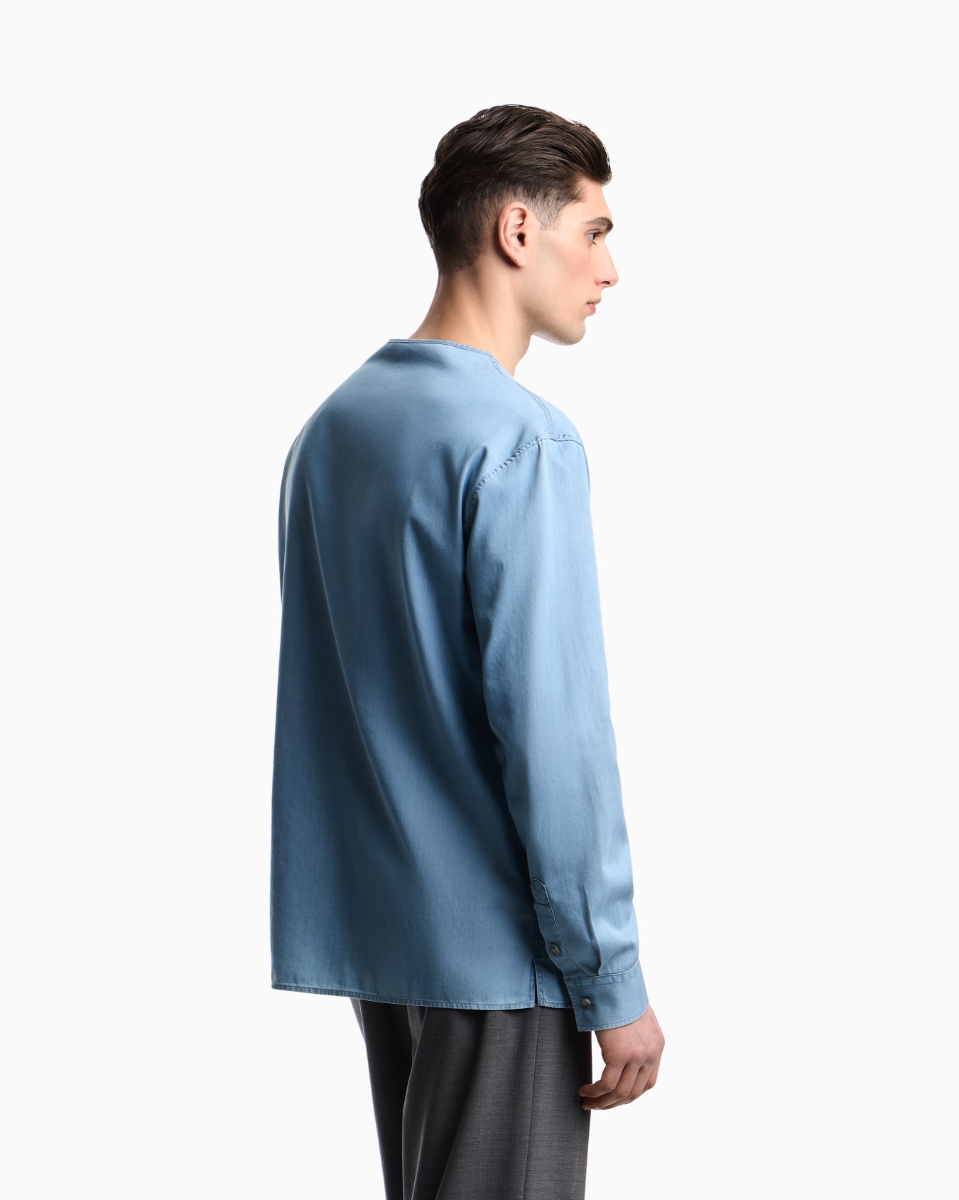 Icon lightweight denim shirt with Henley collar Slide 3