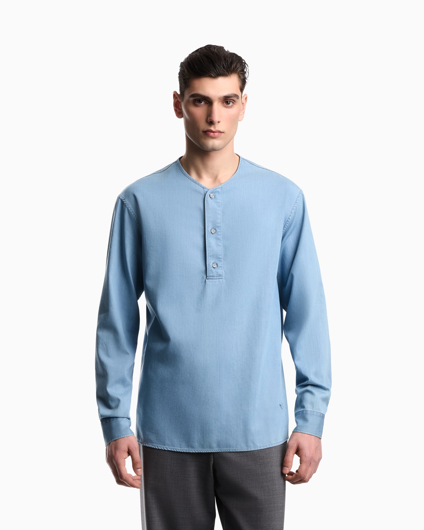 Icon lightweight denim shirt with Henley collar Slide 2