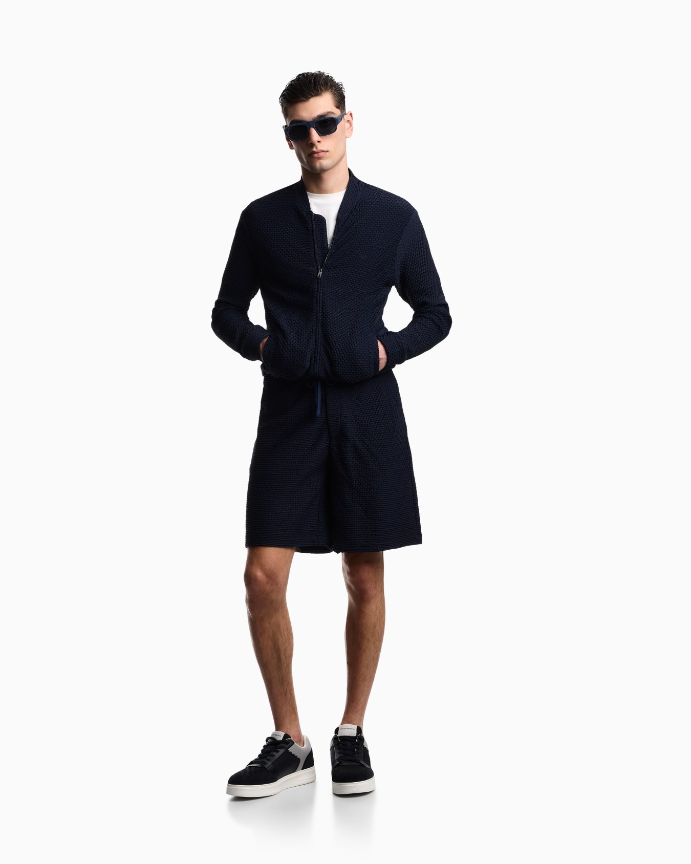 Bermuda shorts in embossed two-way stretch jersey Slide 1