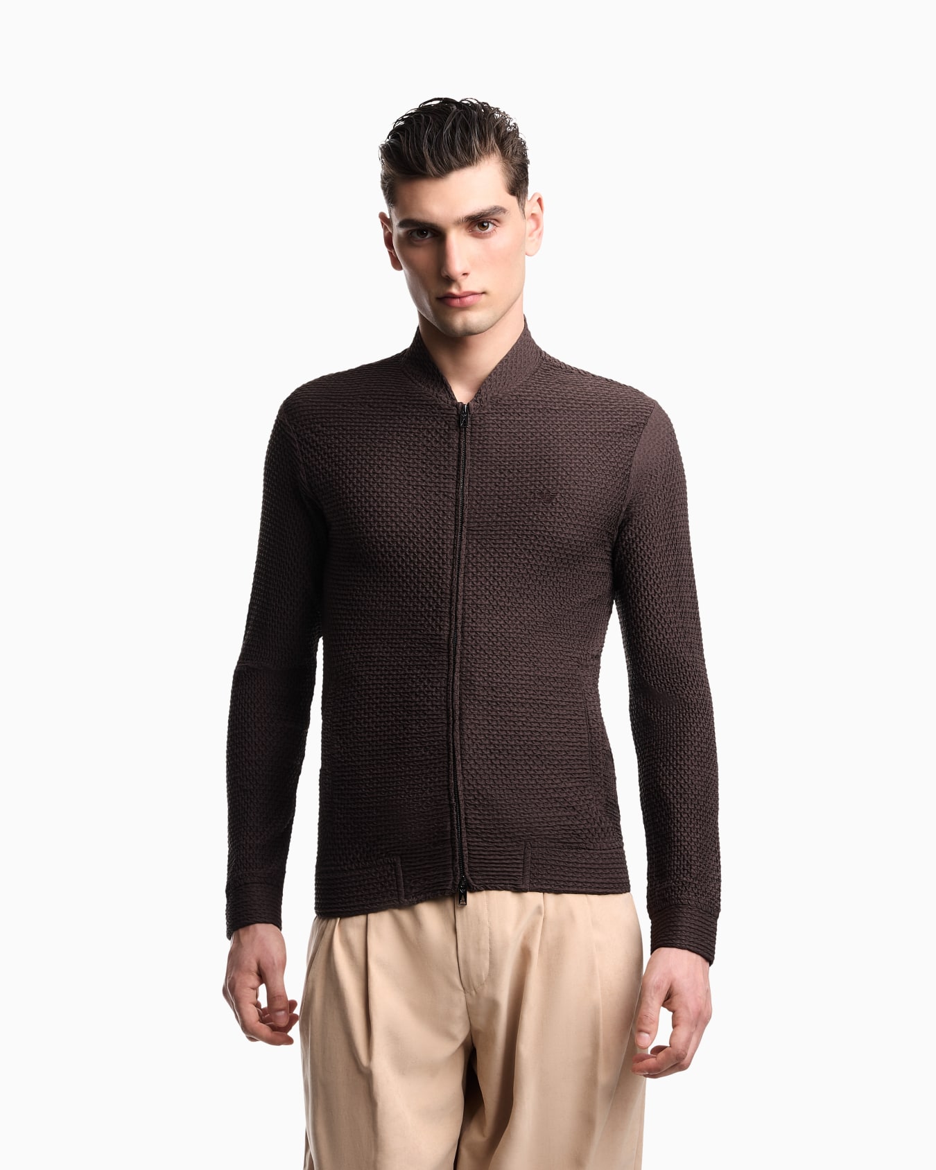 Embossed two-way stretch jersey blouson Slide 2