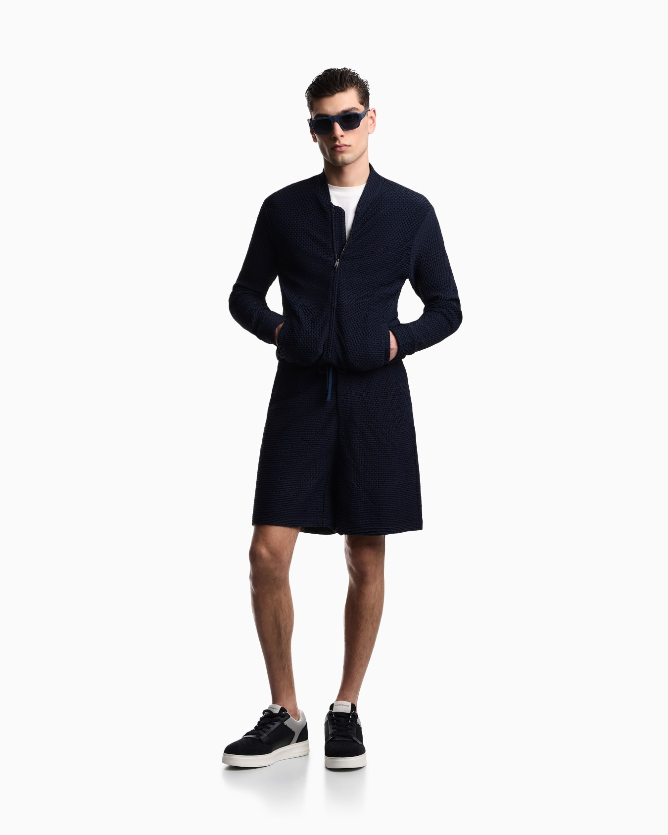 Embossed two-way stretch jersey blouson Slide 1