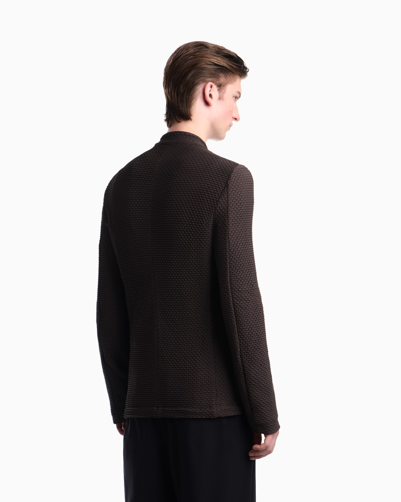 Jacket with off-centre fastening in embossed two-way stretch jersey Slide 5
