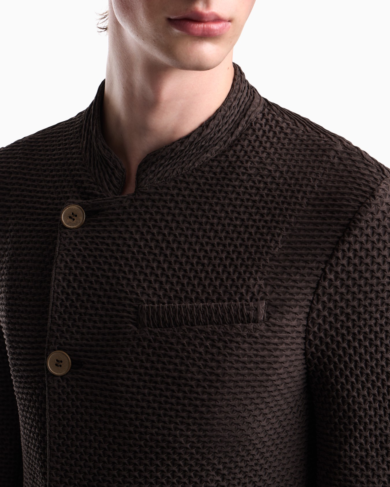 Jacket with off-centre fastening in embossed two-way stretch jersey Slide 6
