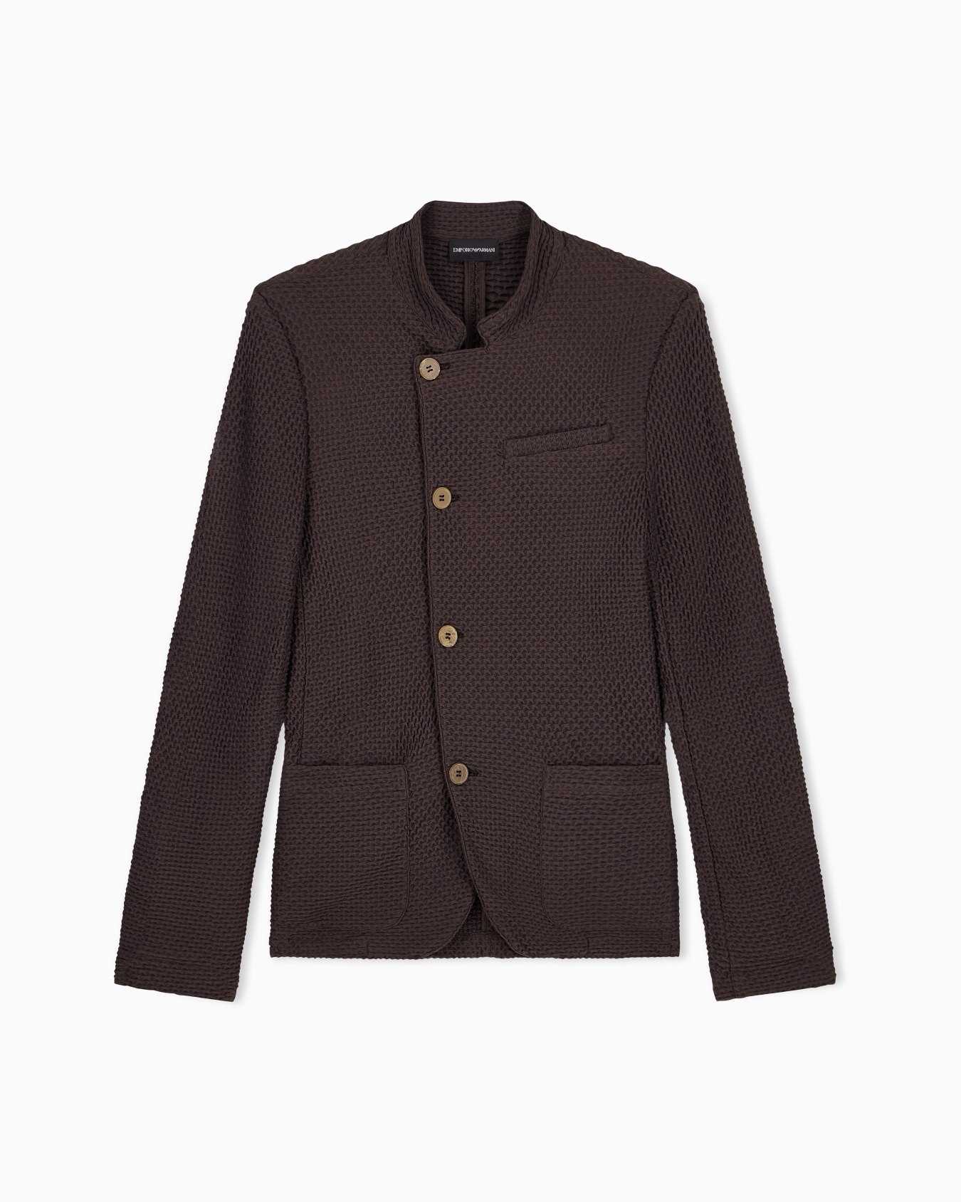Jacket with off-centre fastening in embossed two-way stretch jersey Slide 0