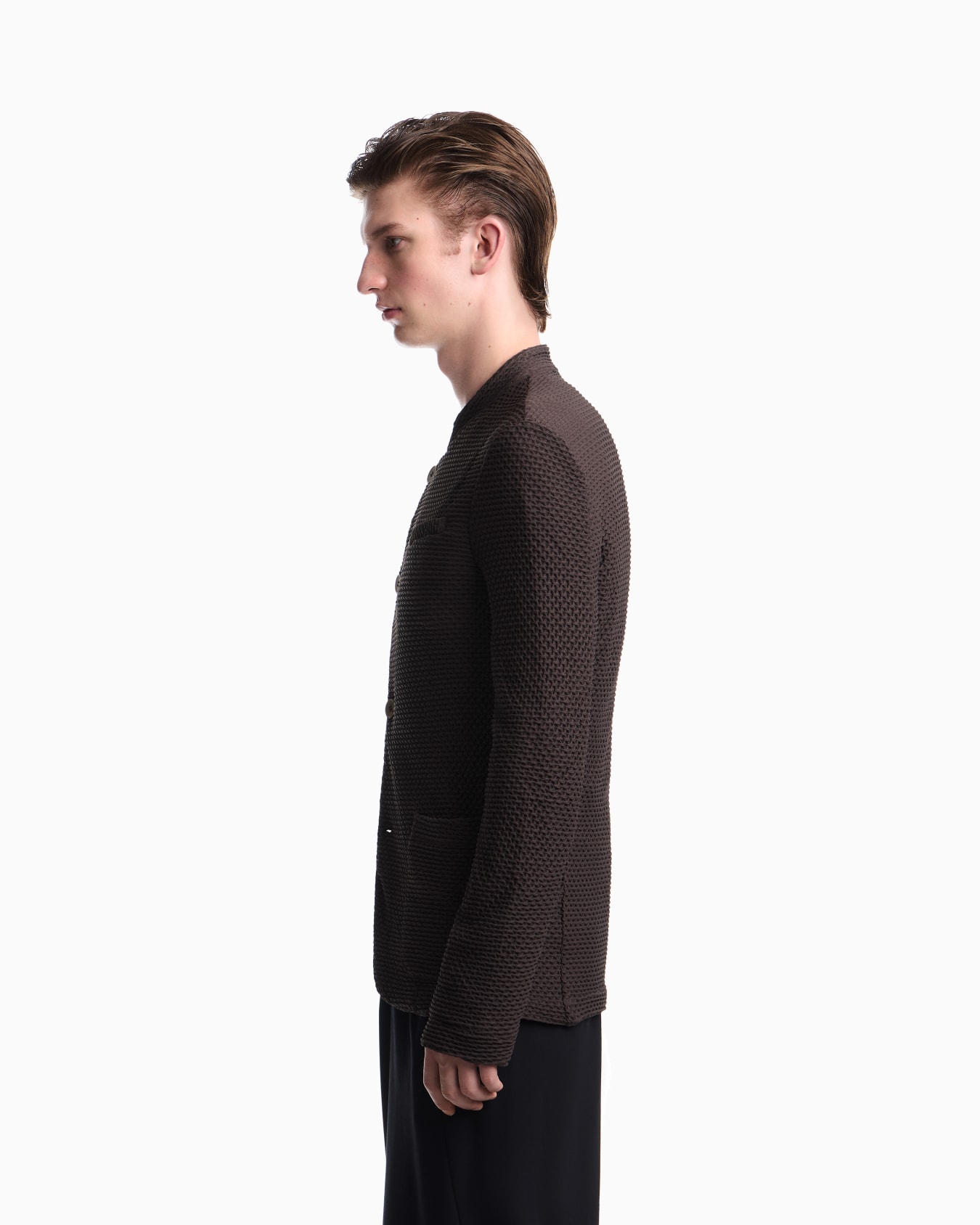 Jacket with off-centre fastening in embossed two-way stretch jersey Slide 7