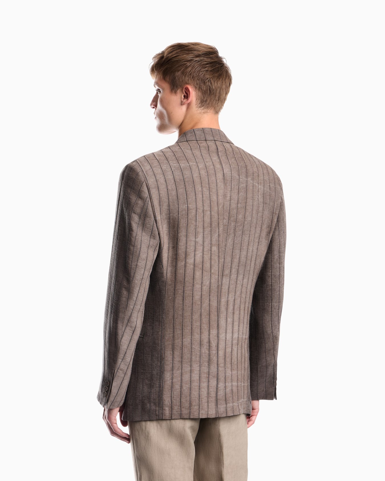 Double-breasted jacket in cold-dyed canneté fabric Slide 3
