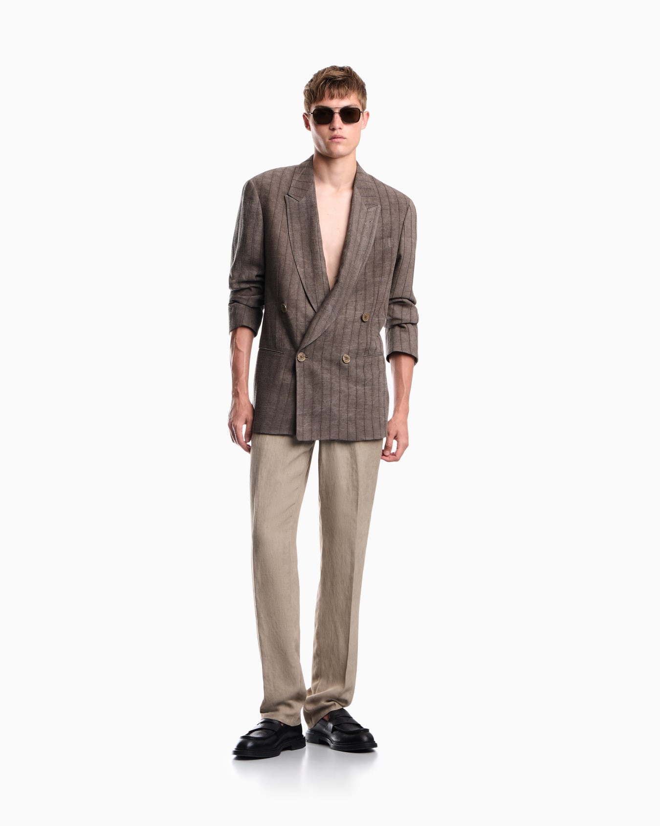 Double-breasted jacket in cold-dyed canneté fabric Slide 1