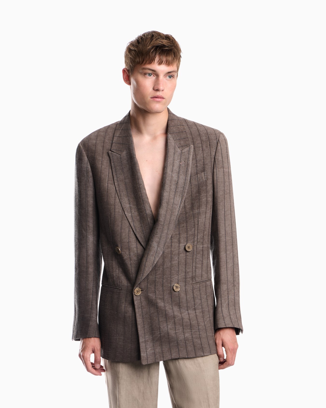 Double-breasted jacket in cold-dyed canneté fabric Slide 2